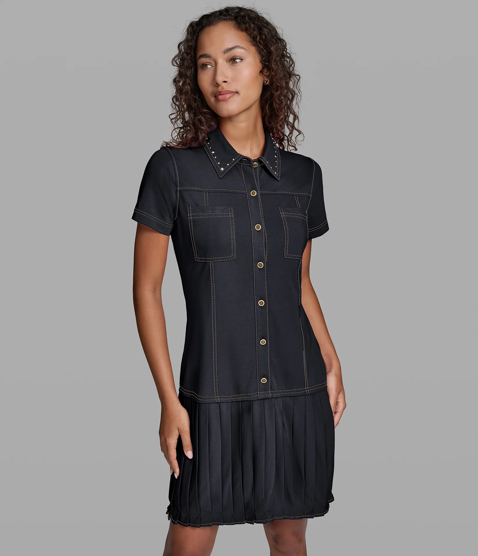 135-contrast-stitch-pleated-shirt-dress-1.webp CONTRAST STITCH PLEATED SHIRT DRESS
