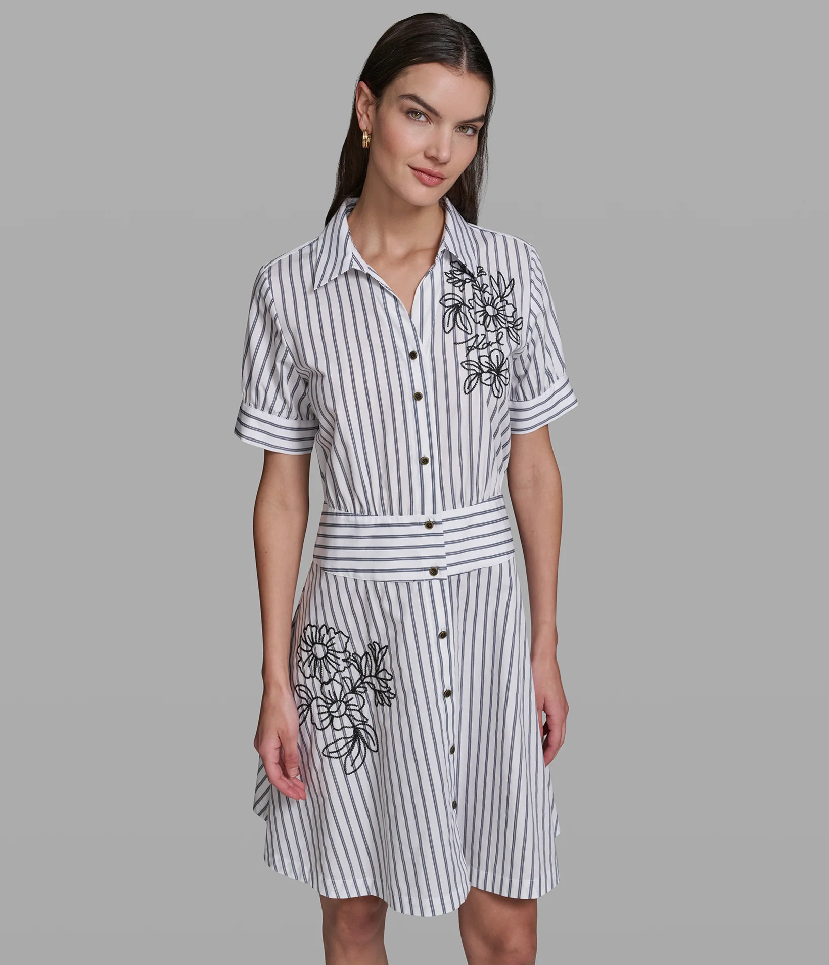 STRIPED EMBROIDERED SHIRT DRESS