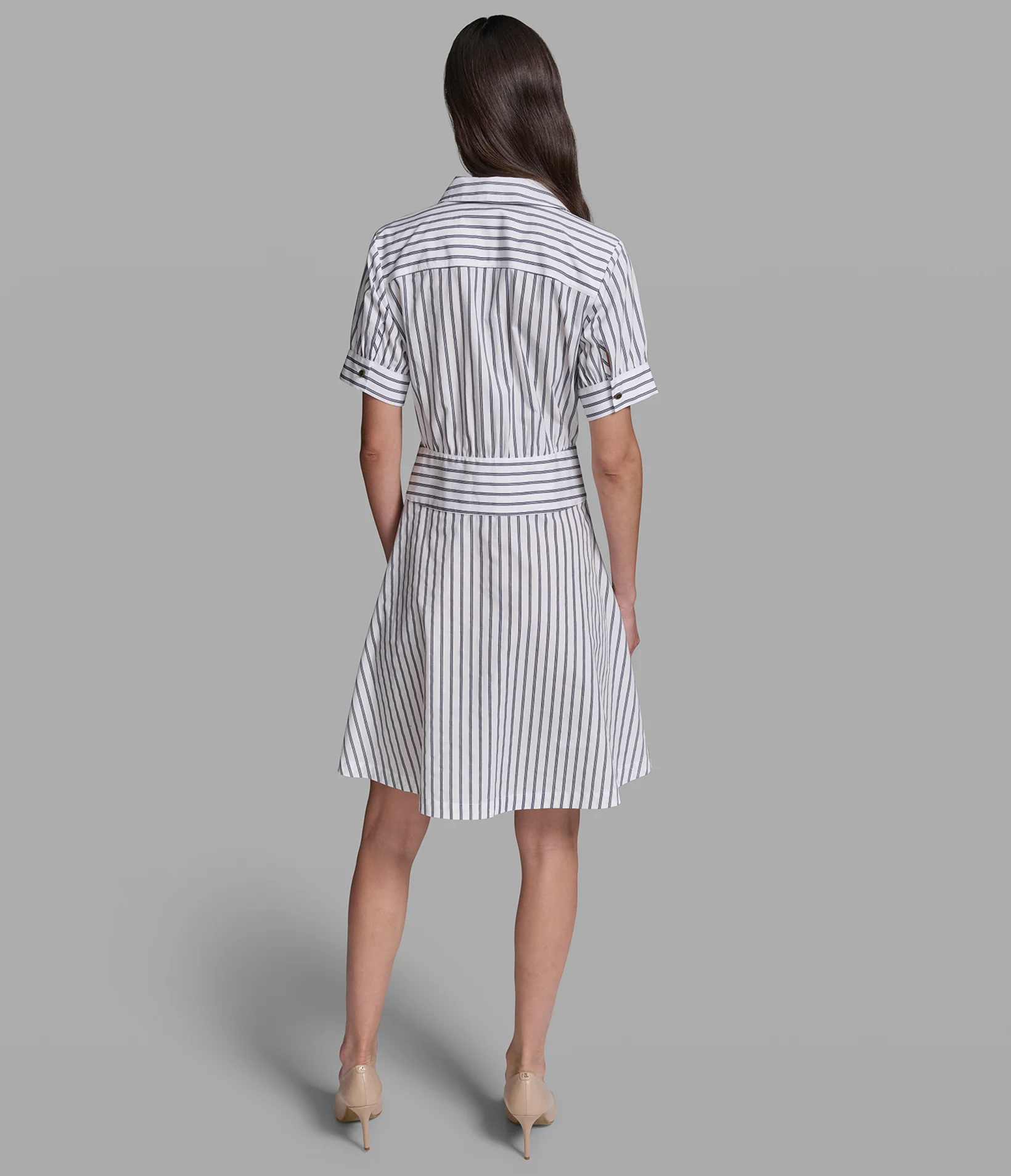 STRIPED EMBROIDERED SHIRT DRESS