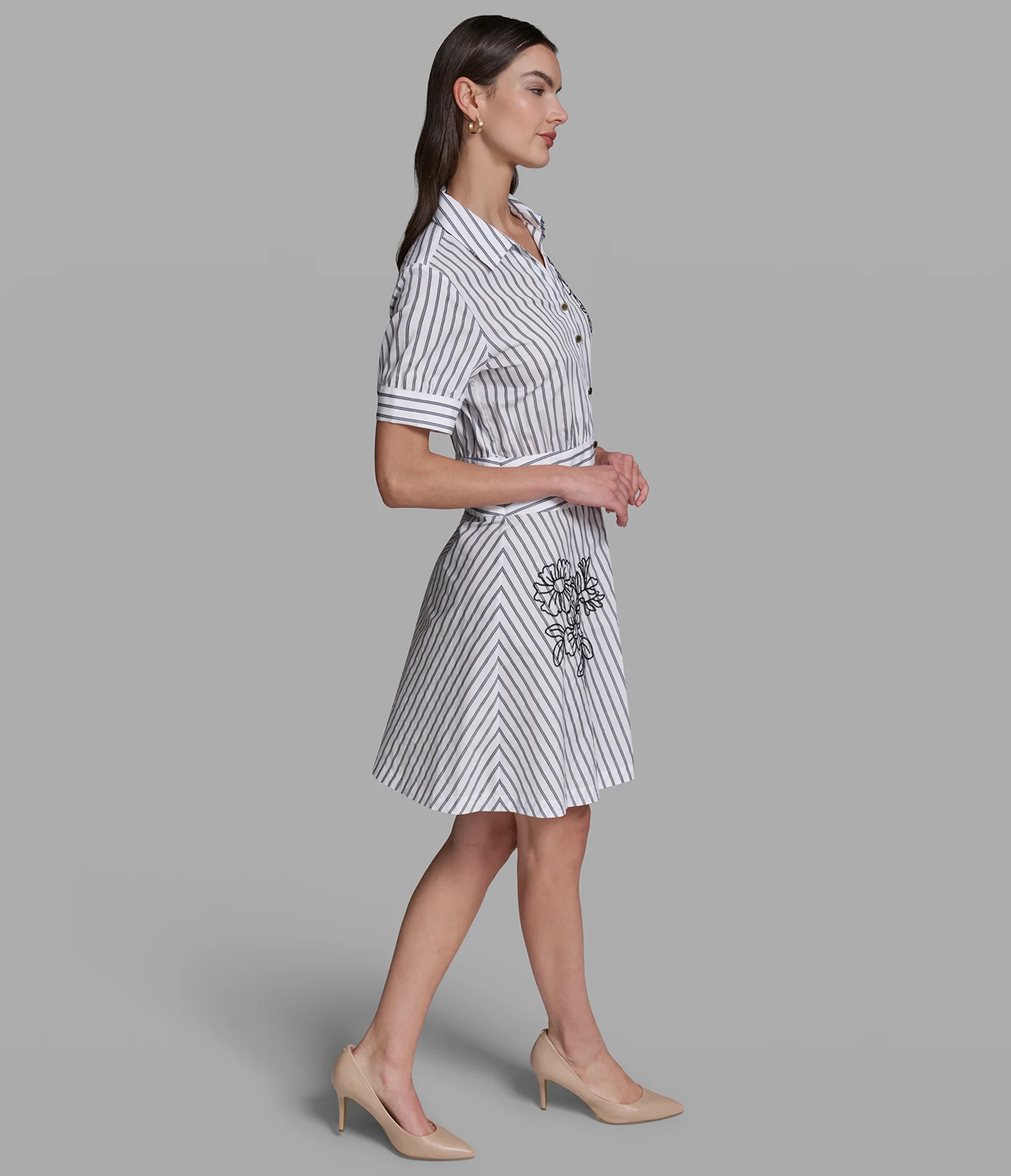 STRIPED EMBROIDERED SHIRT DRESS
