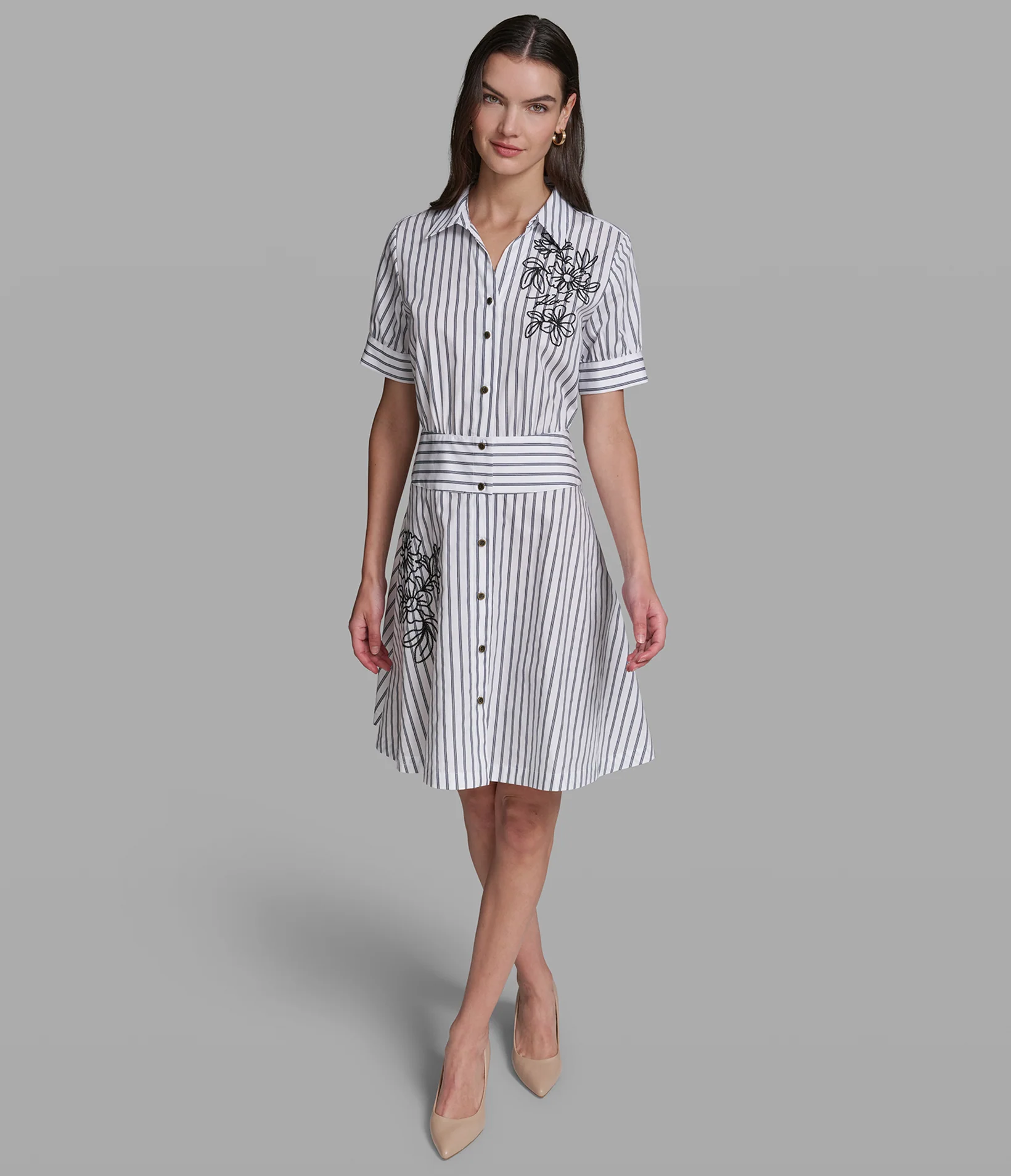 STRIPED EMBROIDERED SHIRT DRESS