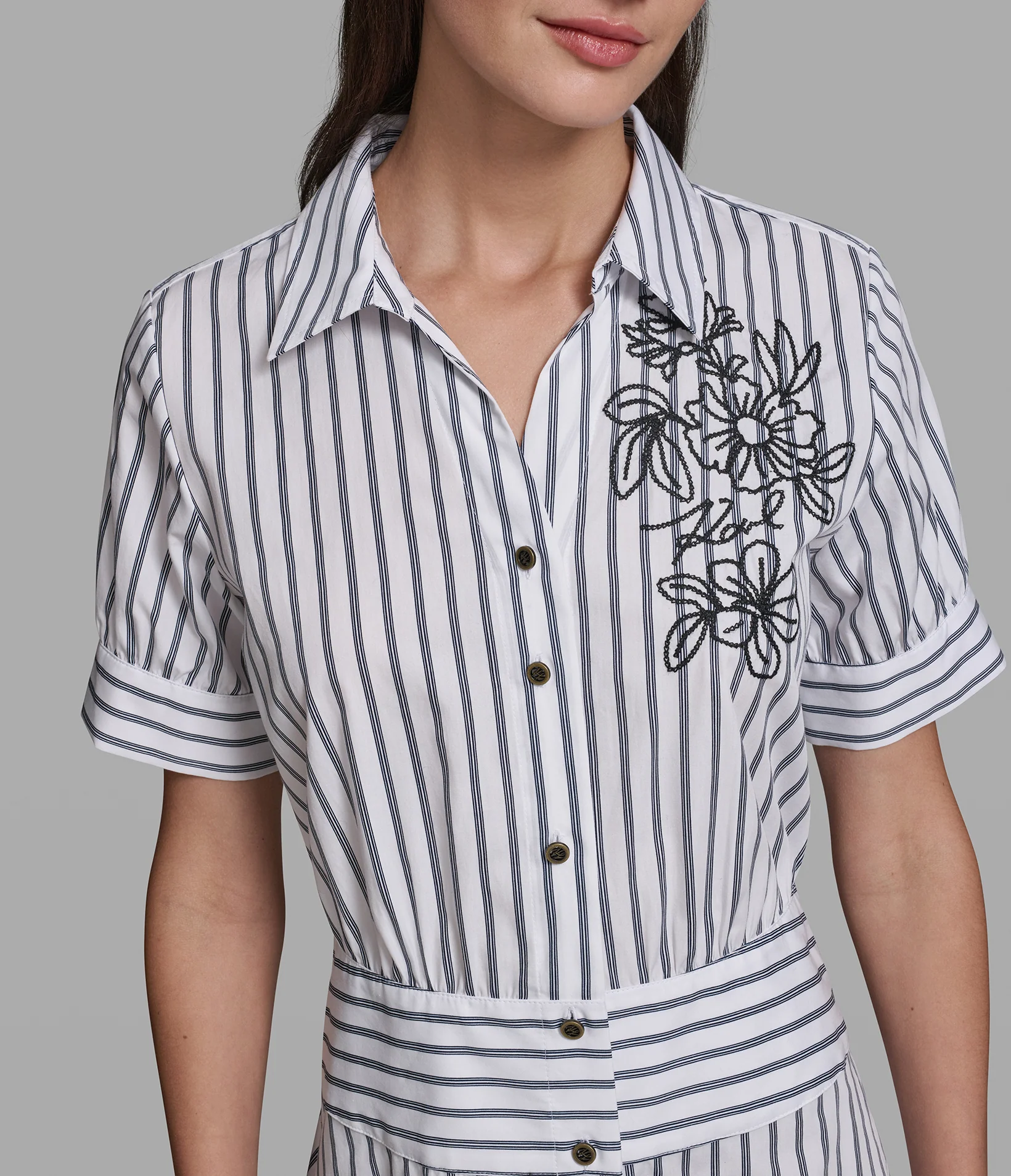 STRIPED EMBROIDERED SHIRT DRESS