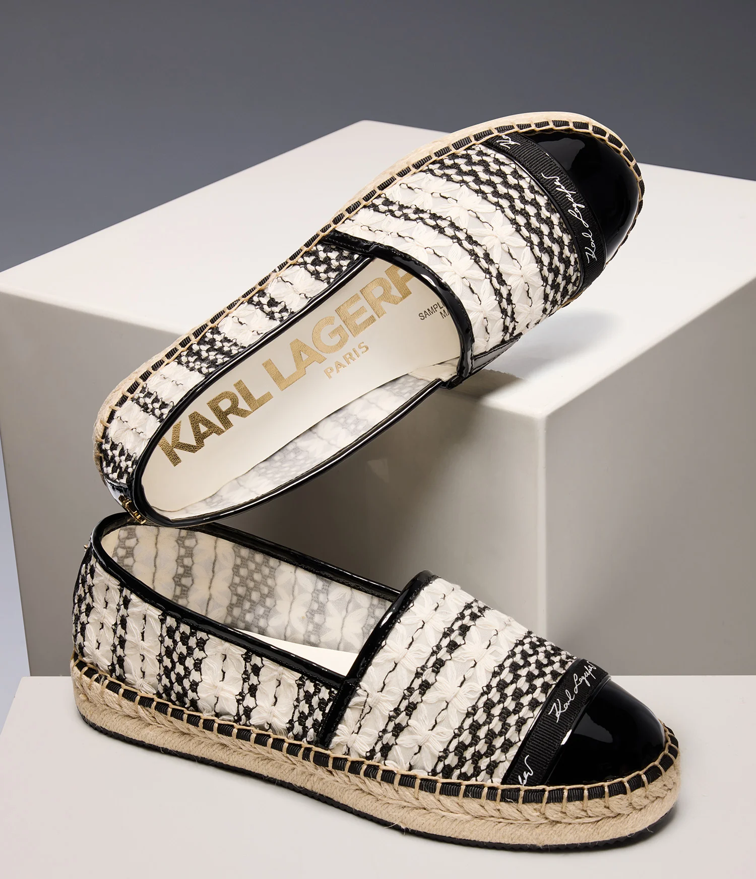 MILLICENT TWO-TONE CROCHET SLIP-ON FLAT ESPADRILLE