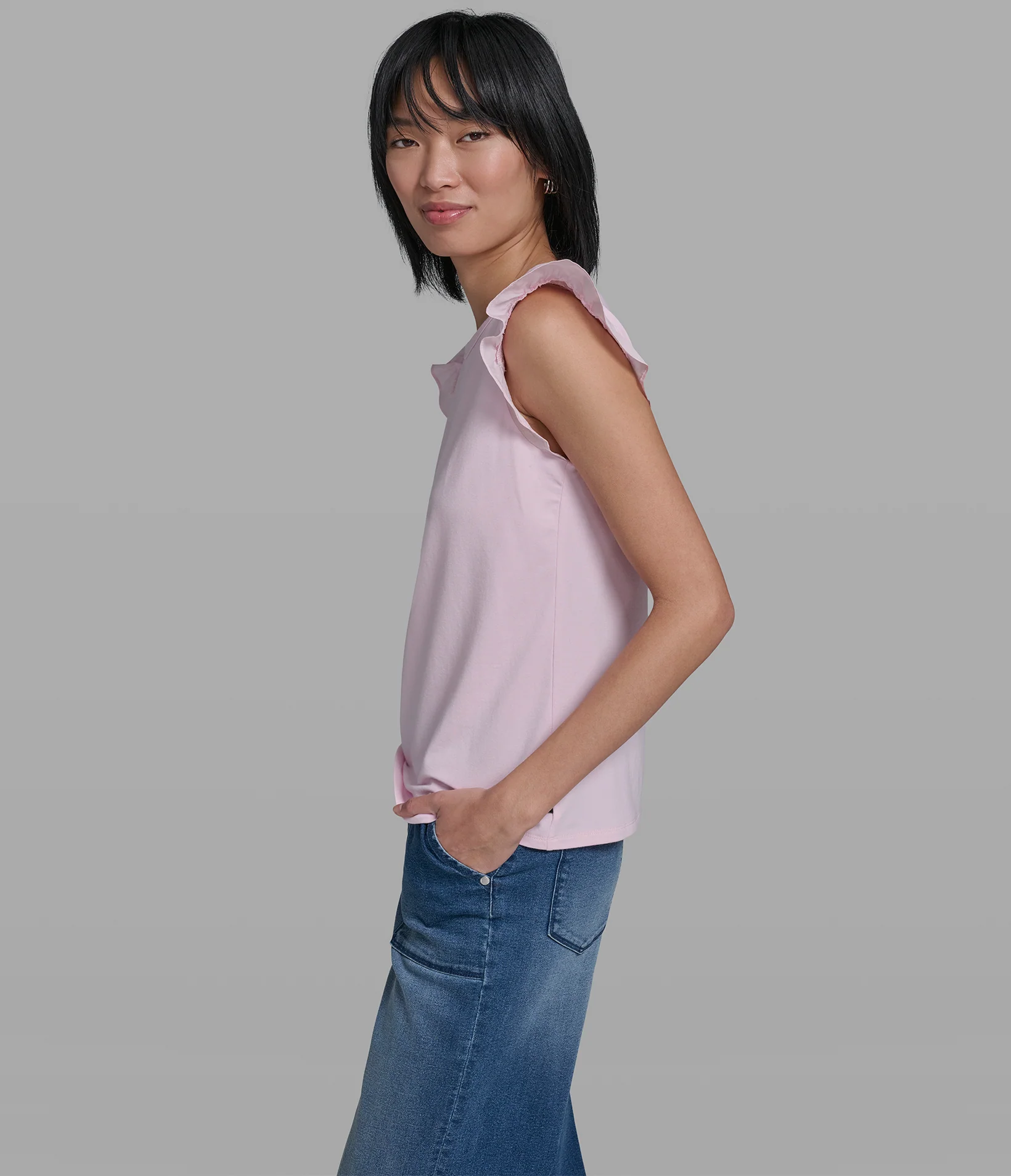 COTTON AND MODAL RUFFLE TANK