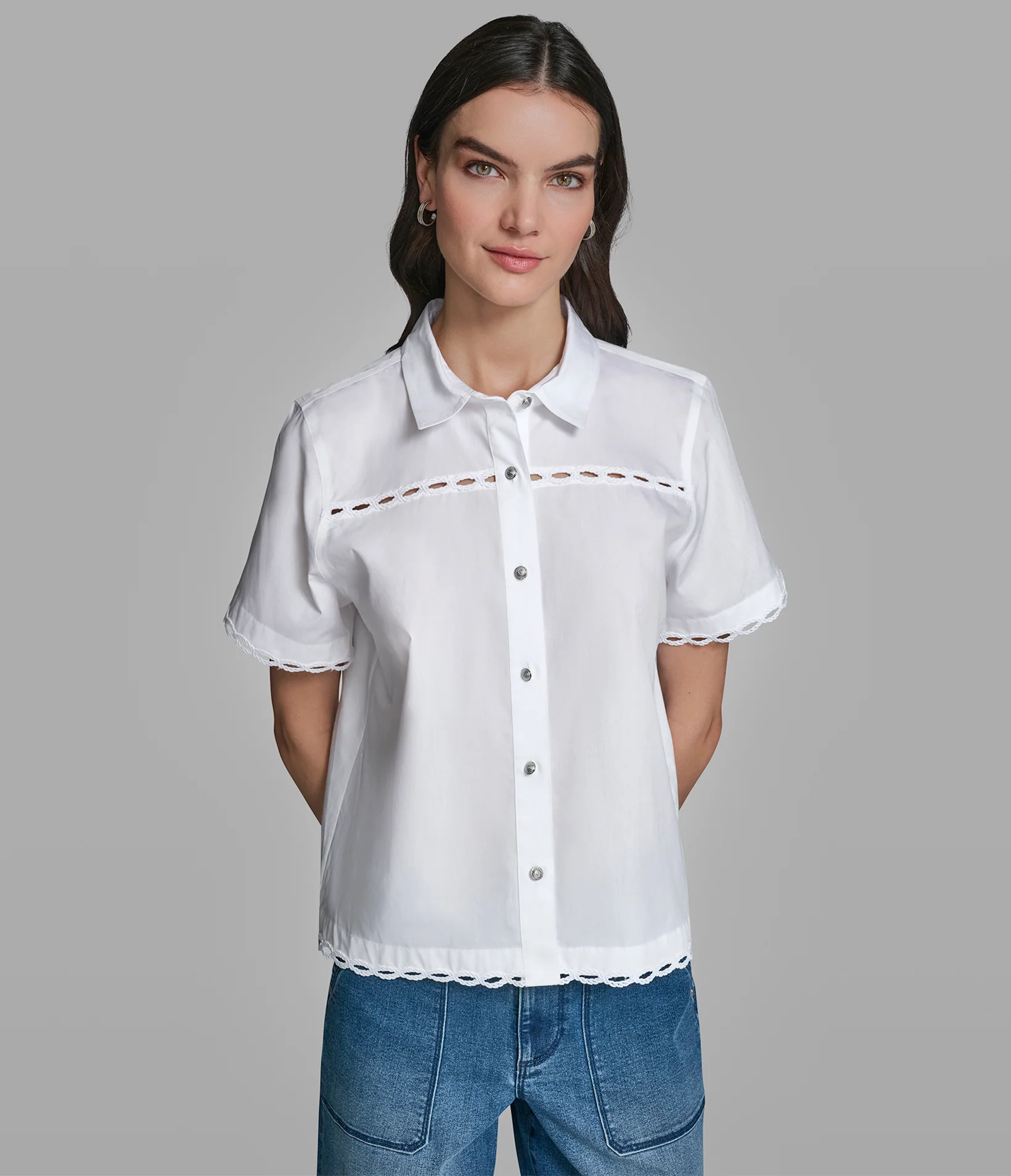 EYELIT TRIM BUTTON FRONT SHIRT