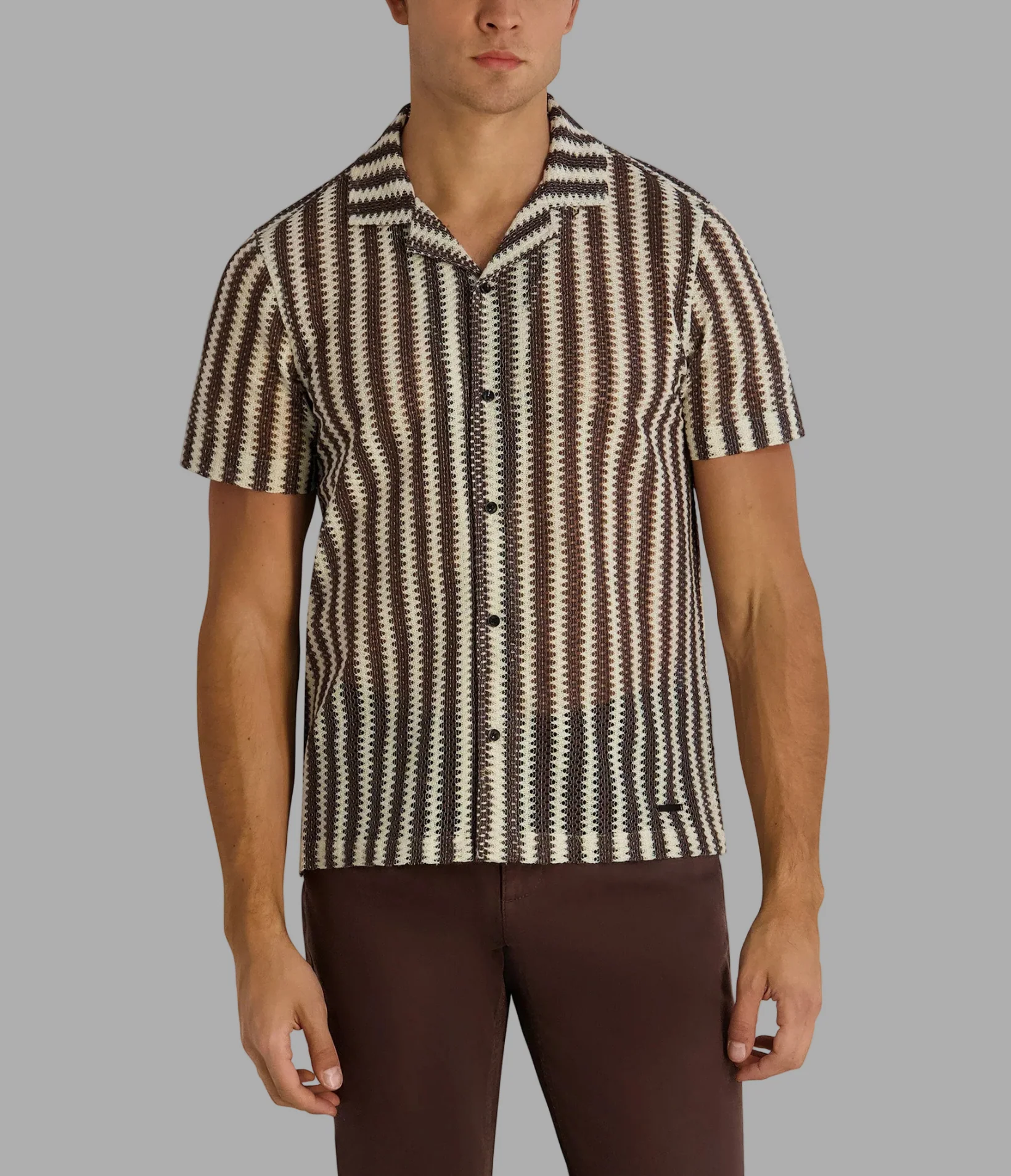 TEXTURED STRIPE CAMP COLLAR SHIRT