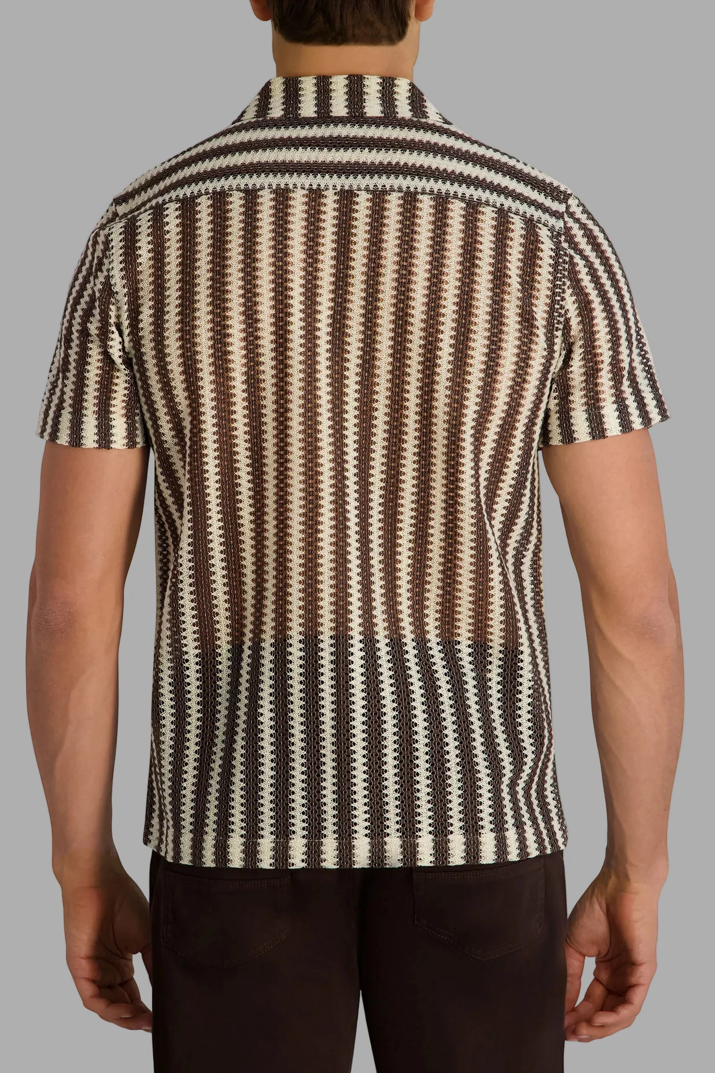 TEXTURED STRIPE CAMP COLLAR SHIRT