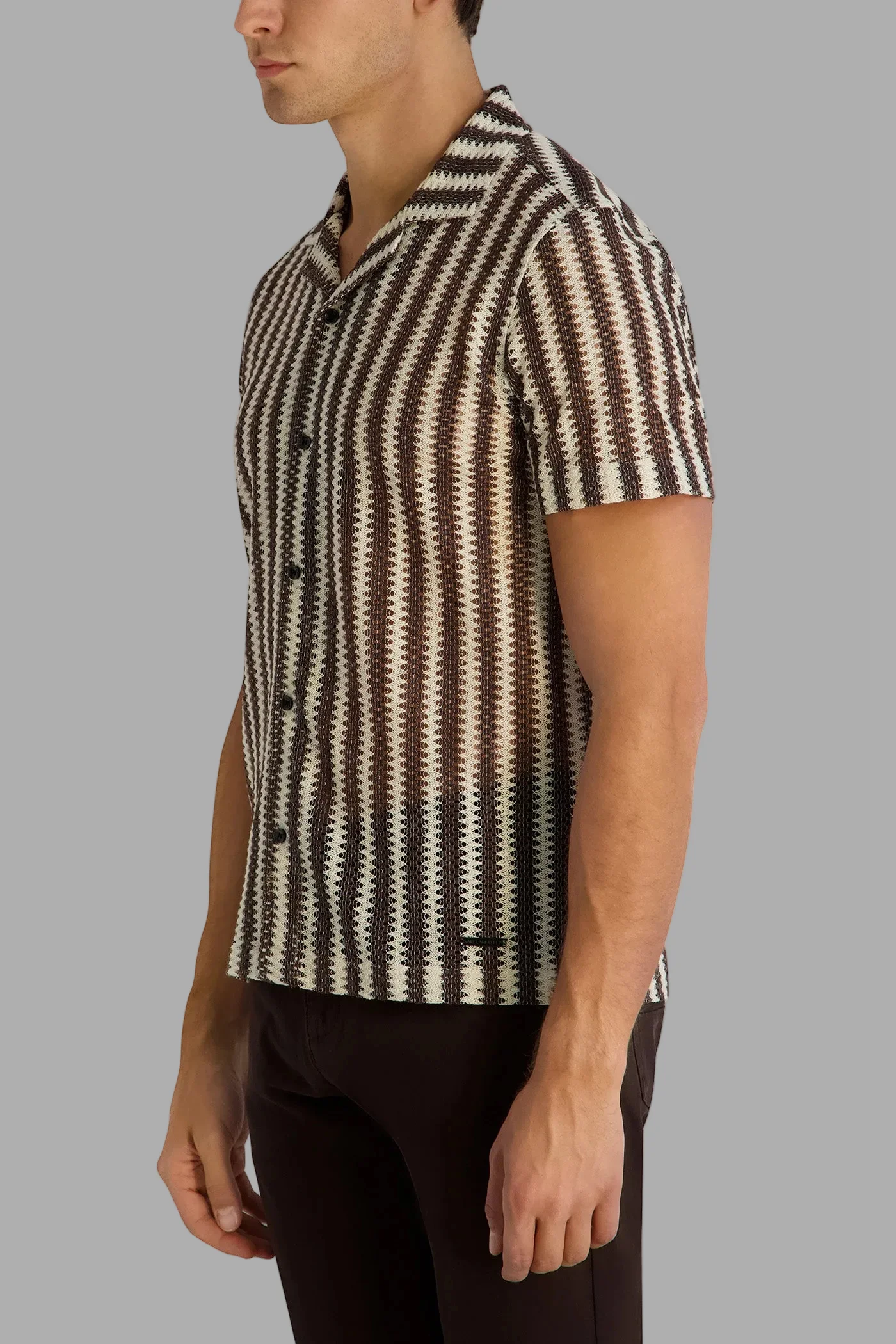TEXTURED STRIPE CAMP COLLAR SHIRT