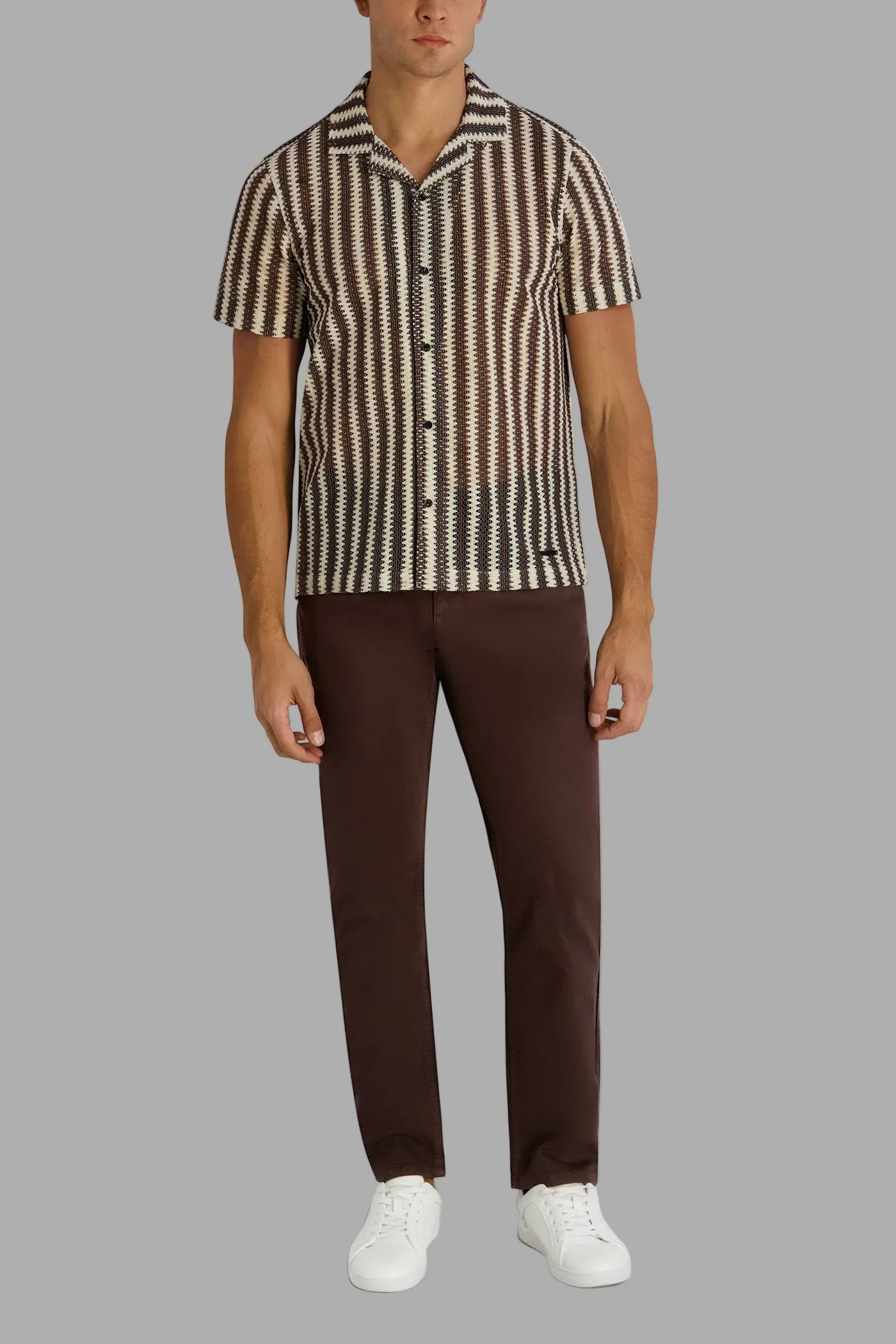 TEXTURED STRIPE CAMP COLLAR SHIRT