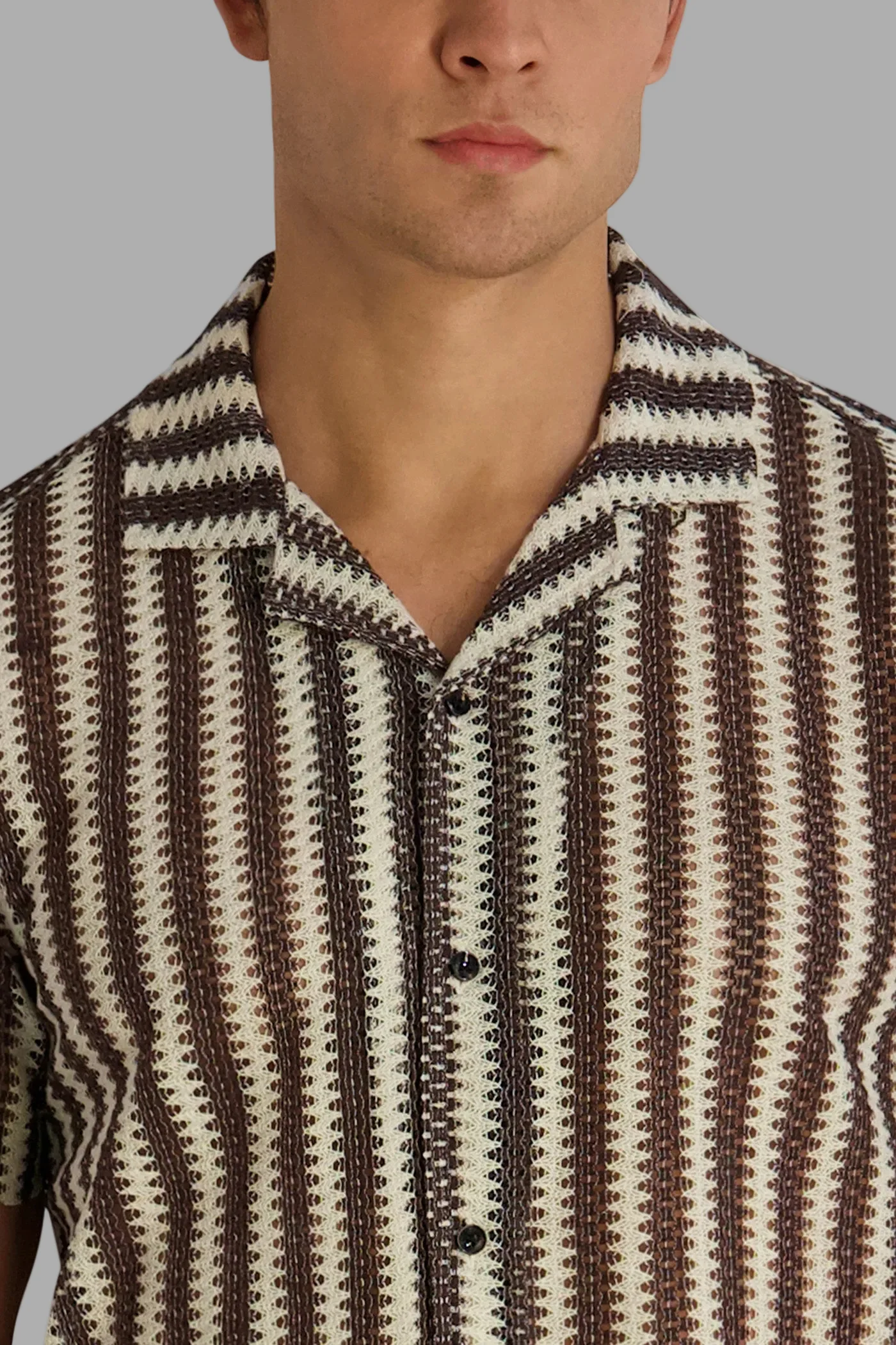 TEXTURED STRIPE CAMP COLLAR SHIRT