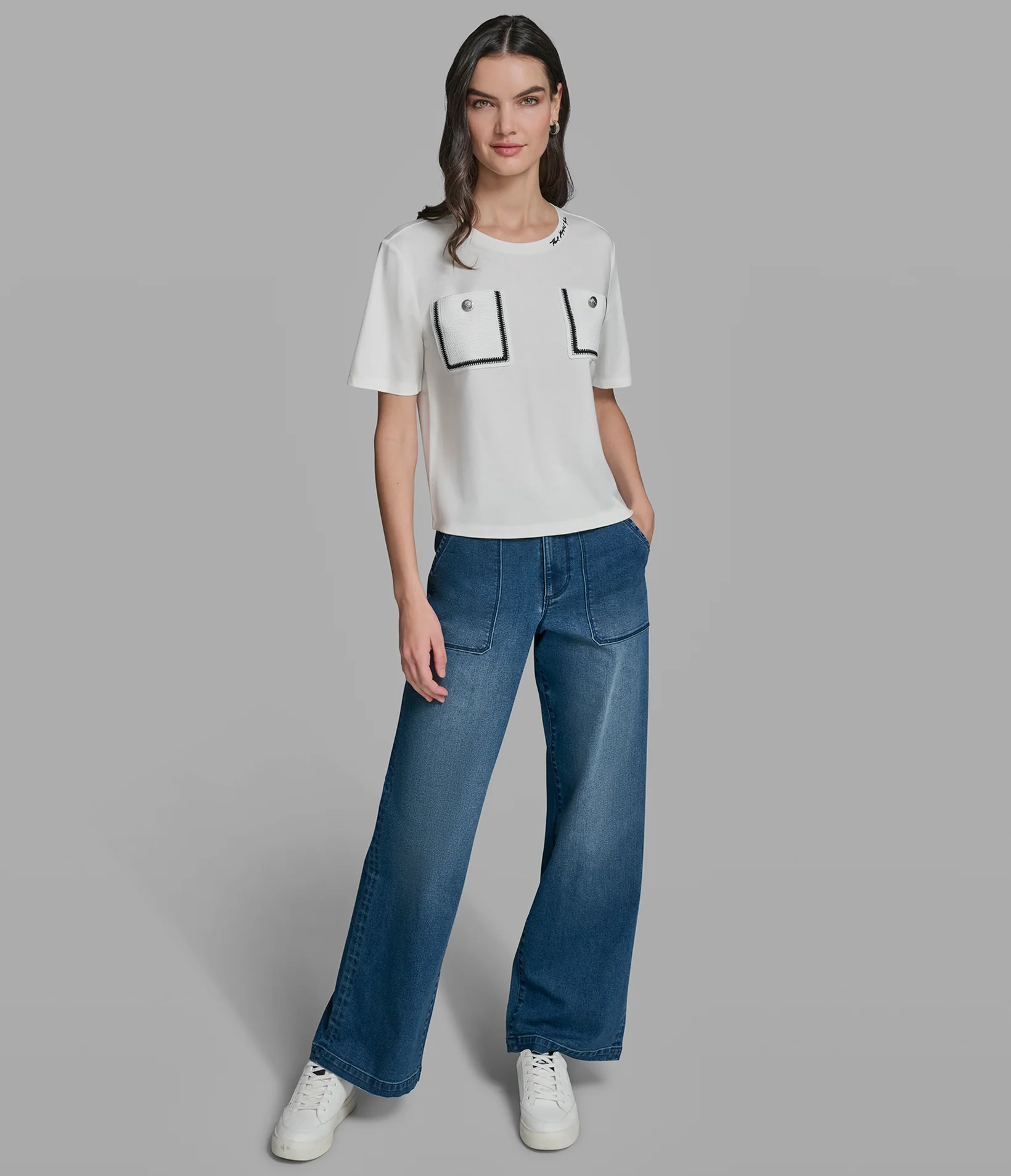 SHORT SLEEVE KNIT SHIRT WITH CROCHET POCKETS