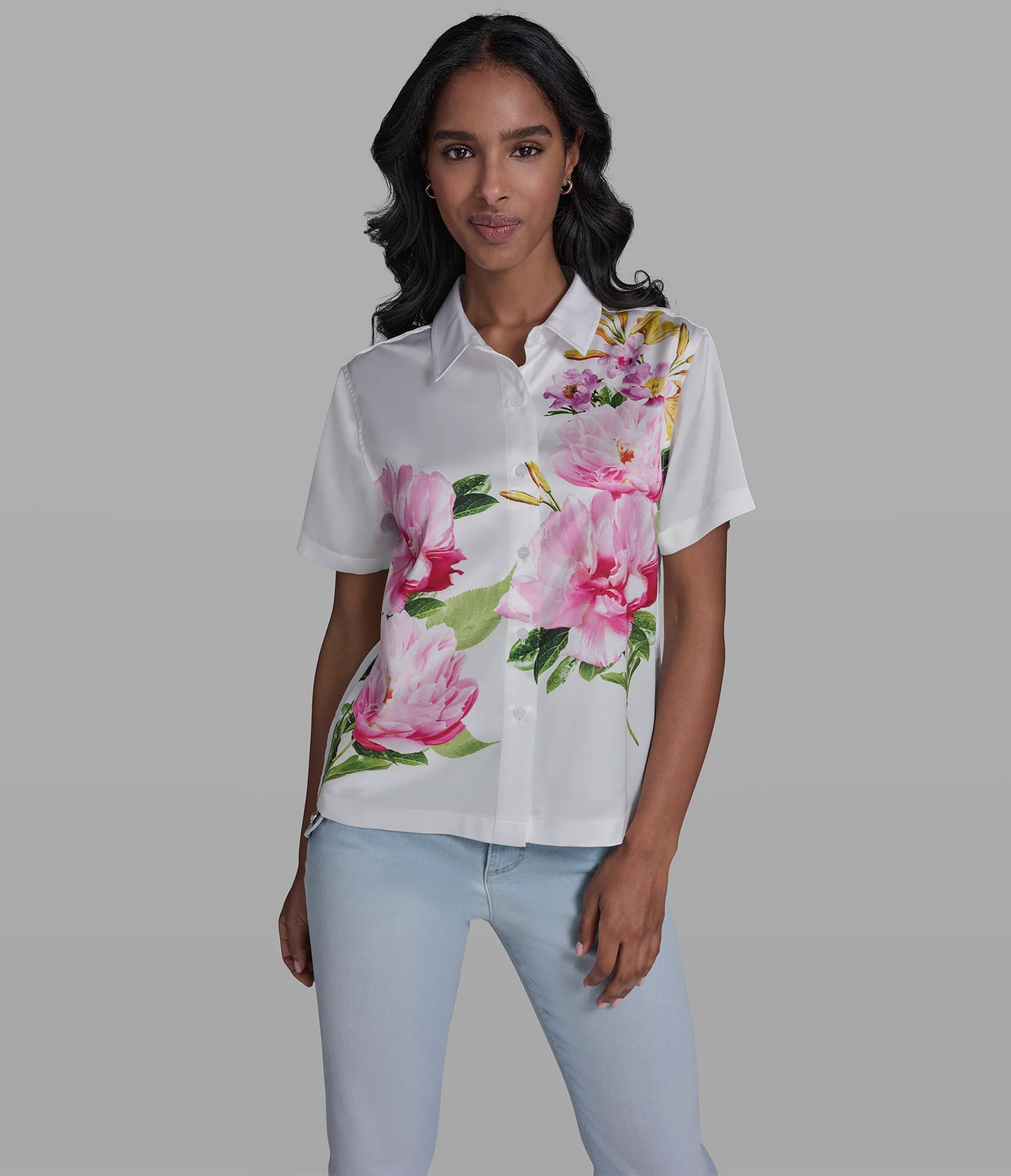 COTTON-POPLIN FLORAL BLOUSE