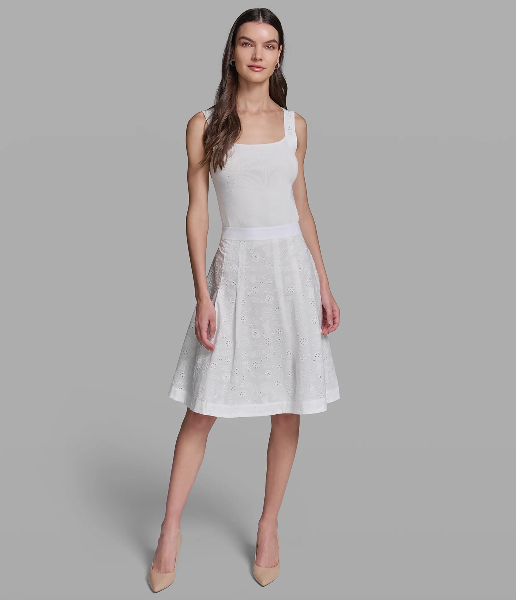 EMOJI EYELET MIDI A-LINE SKIRT