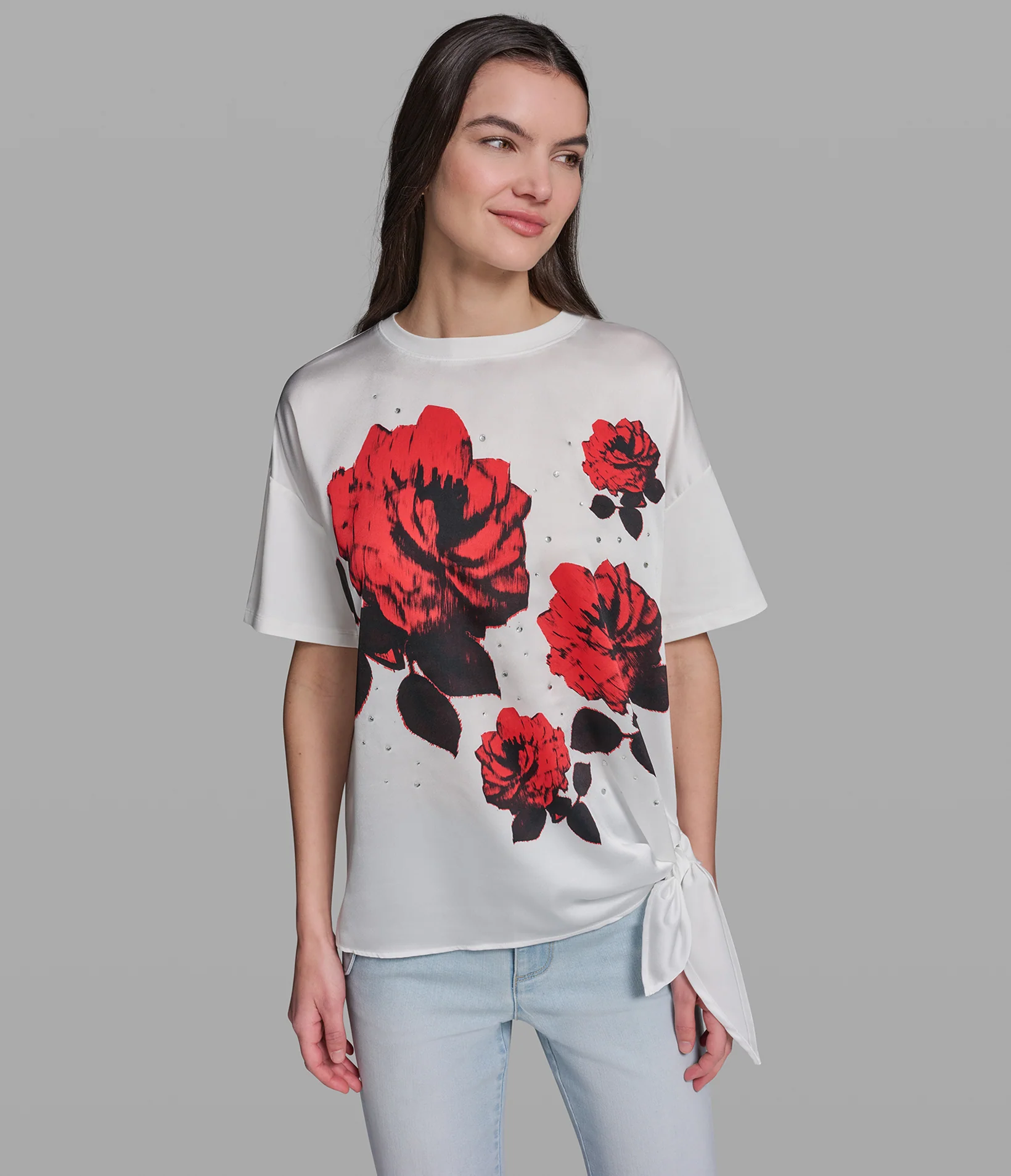 ROSE PRINT TOP WITH TIE