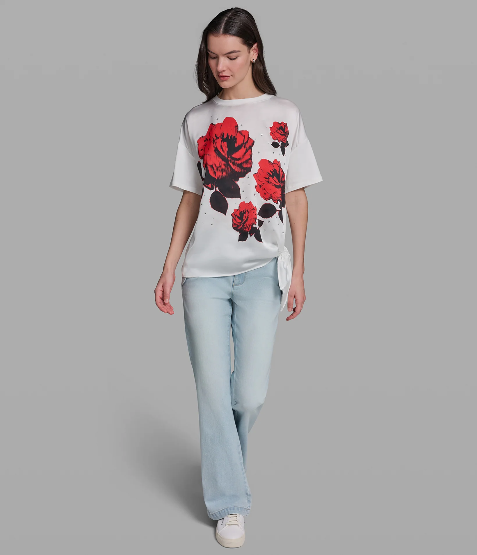 ROSE PRINT TOP WITH TIE