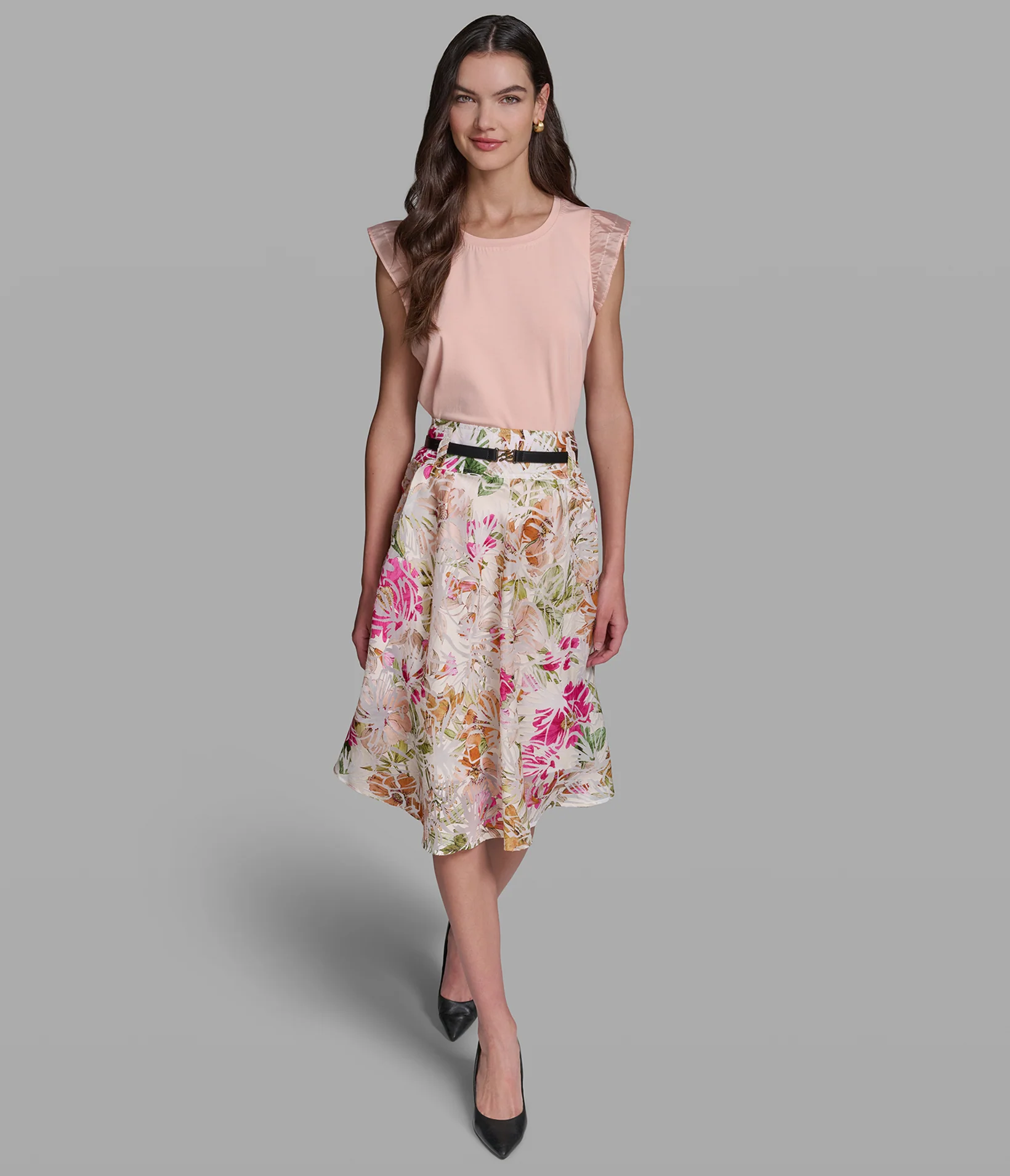 FLORAL FLOWY MIDI SKIRT