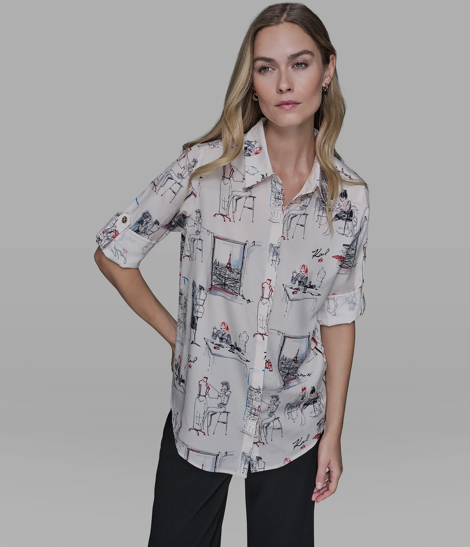PARIS SKETCH PRINT BLOUSE