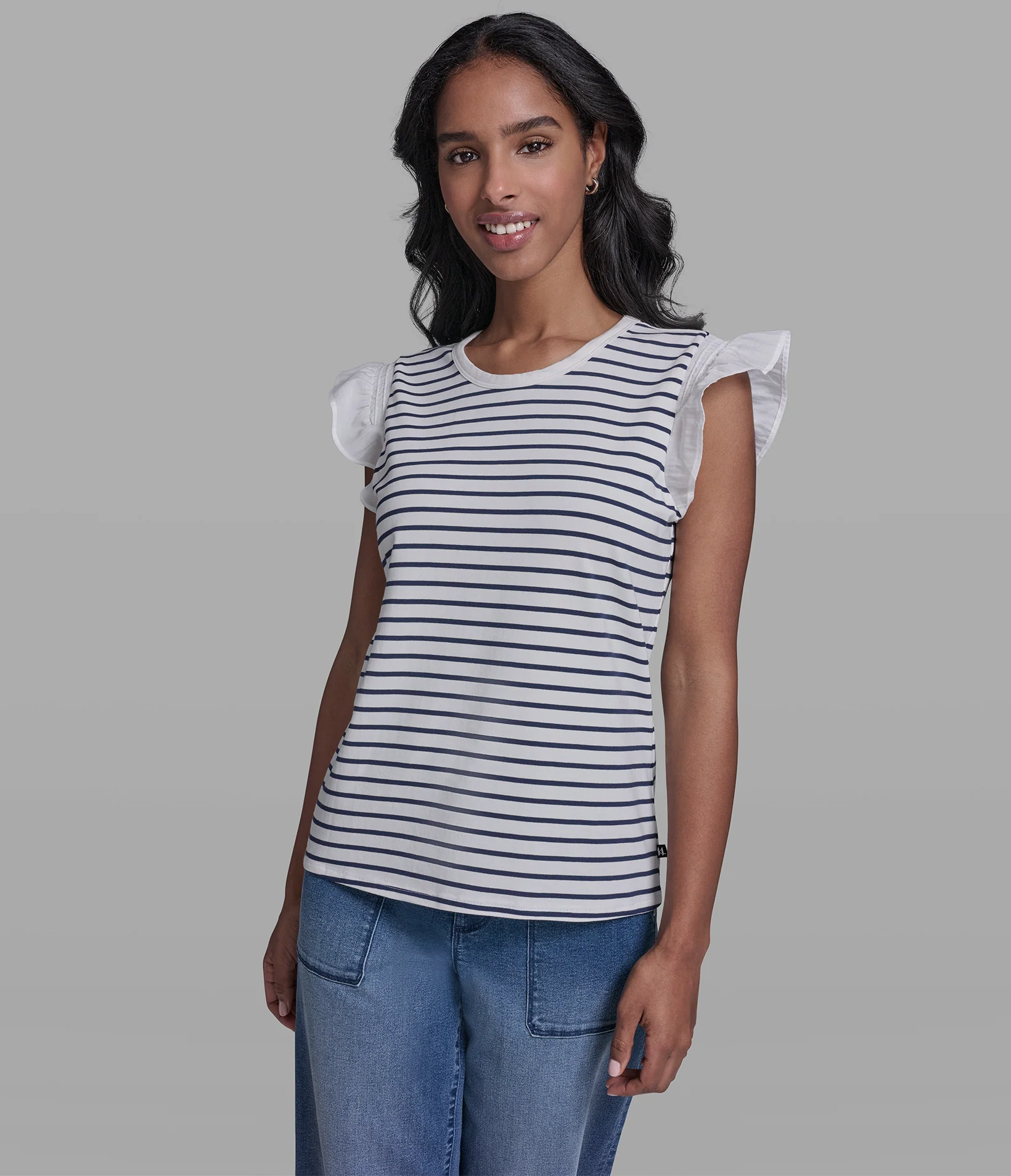 STRIPE RUFFLE KNIT TANK