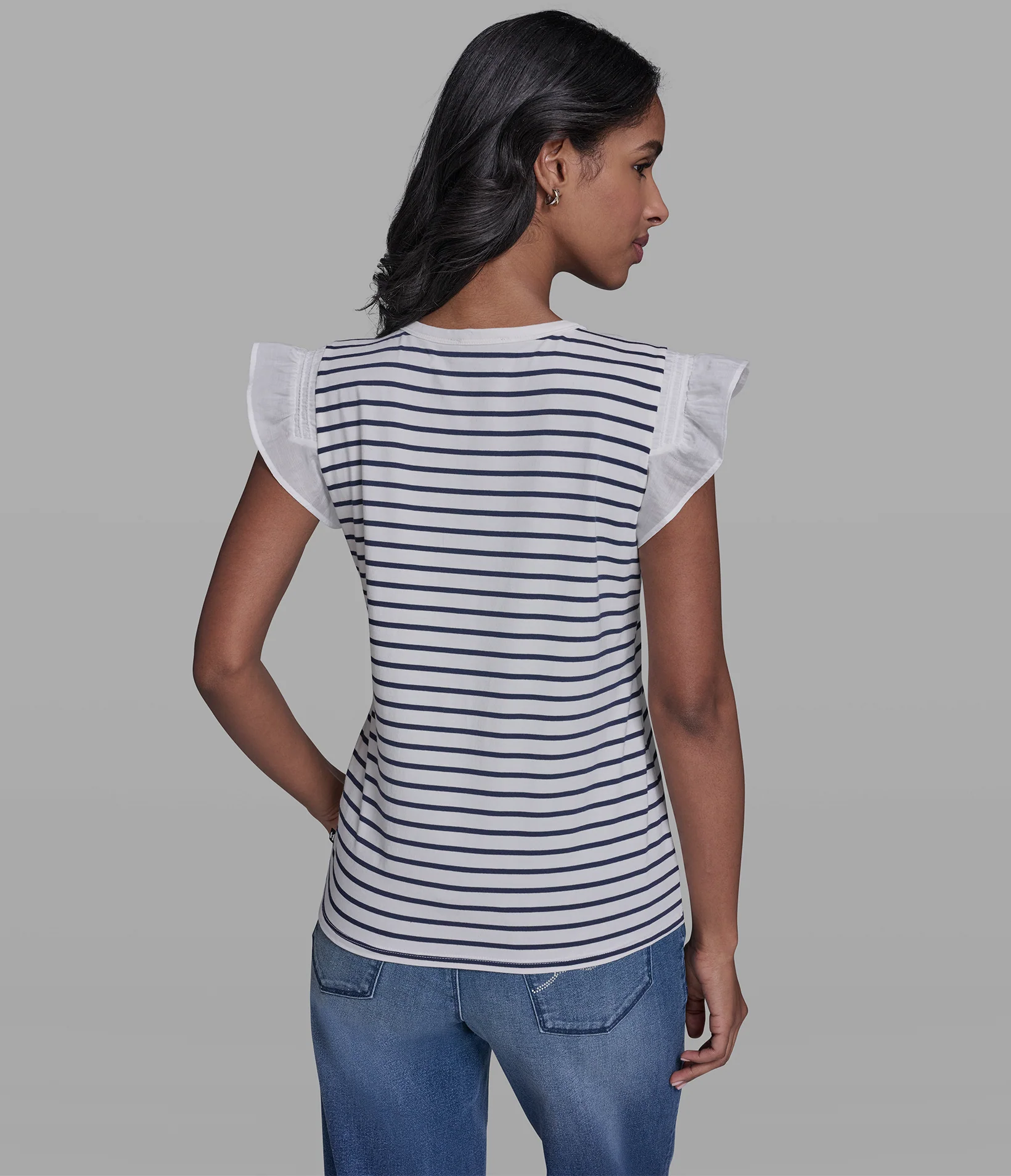 STRIPE RUFFLE KNIT TANK