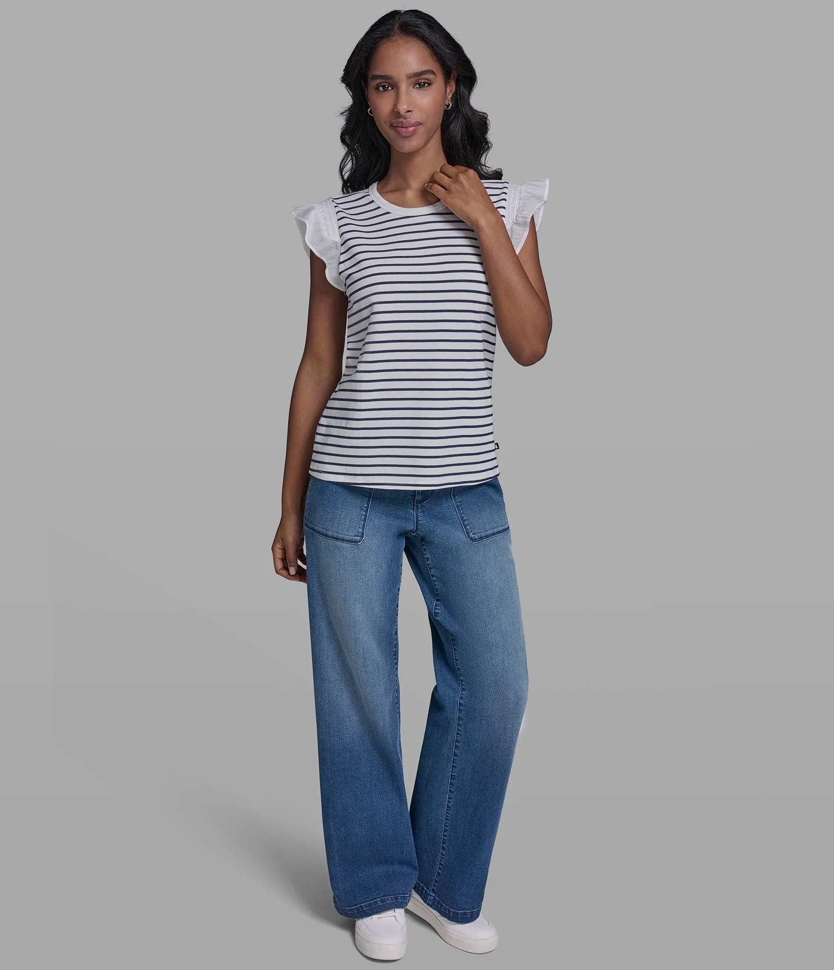 STRIPE RUFFLE KNIT TANK
