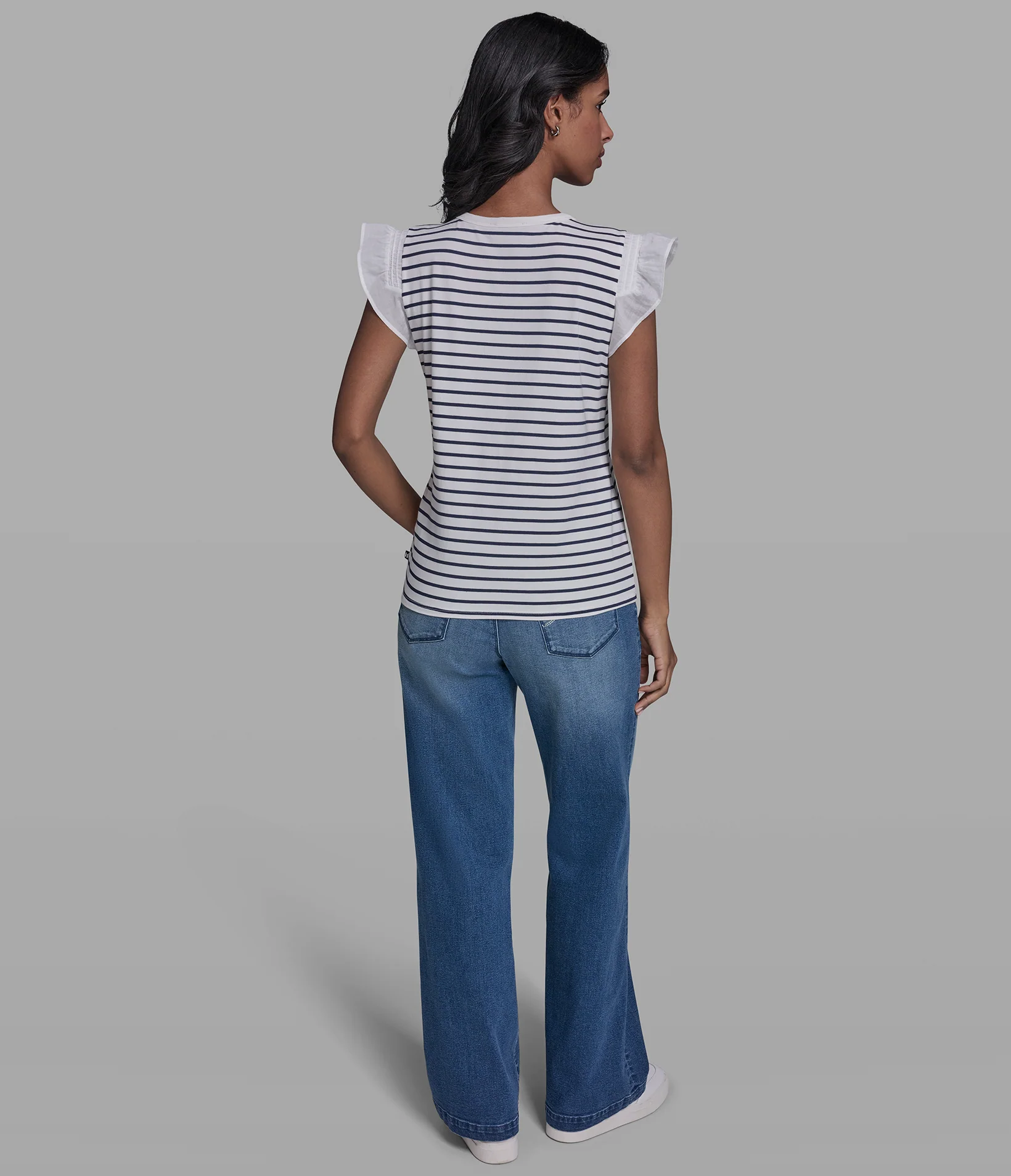 STRIPE RUFFLE KNIT TANK