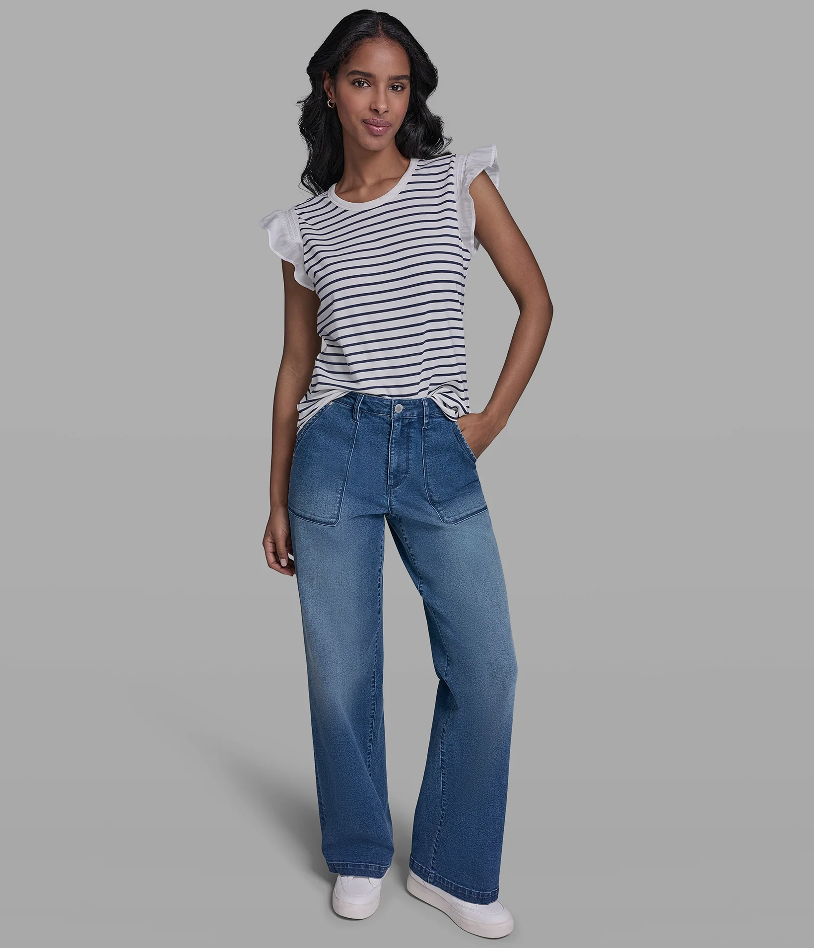 STRIPE RUFFLE KNIT TANK