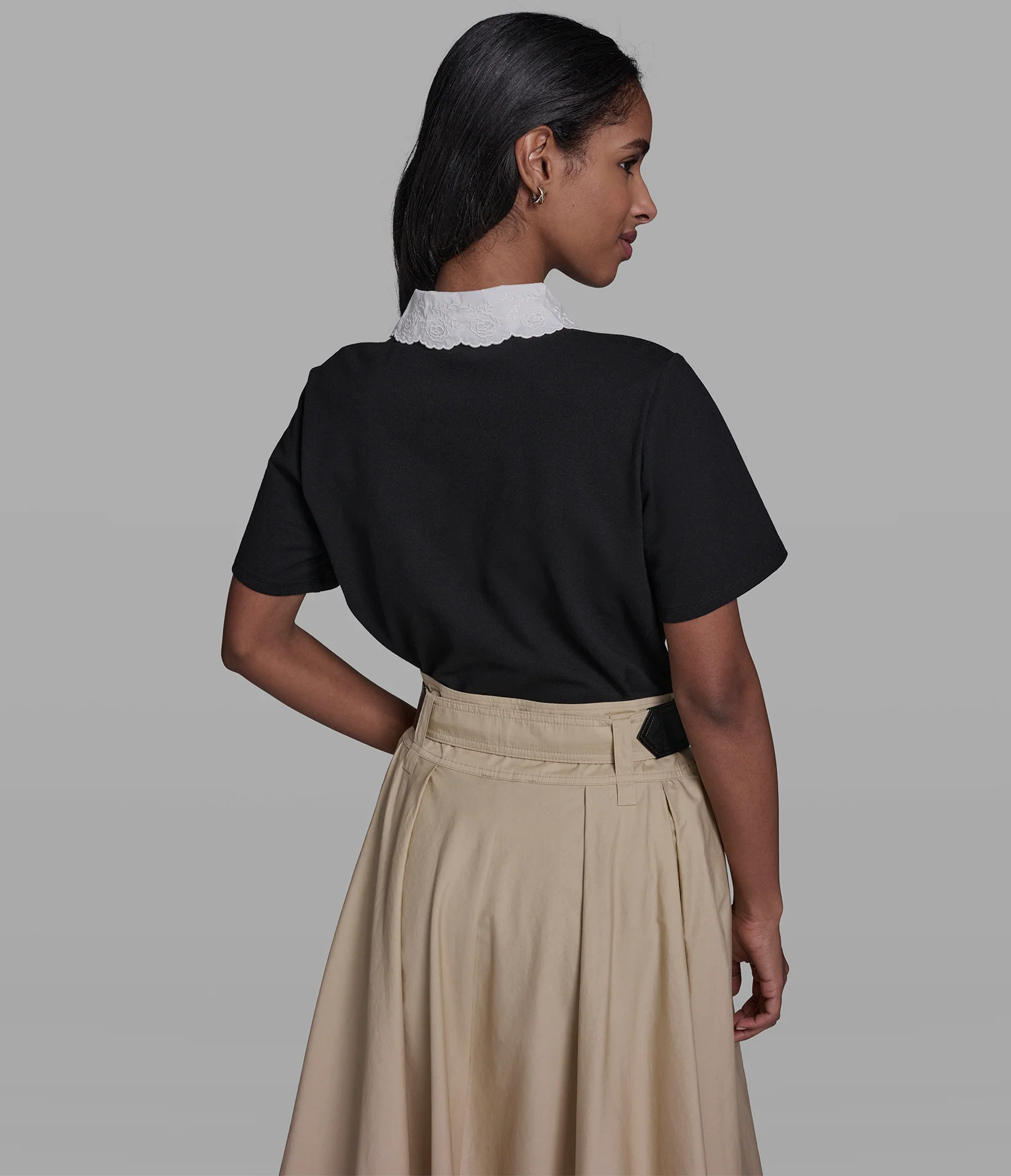 JERSEY FLORAL COLLAR POLO TOP