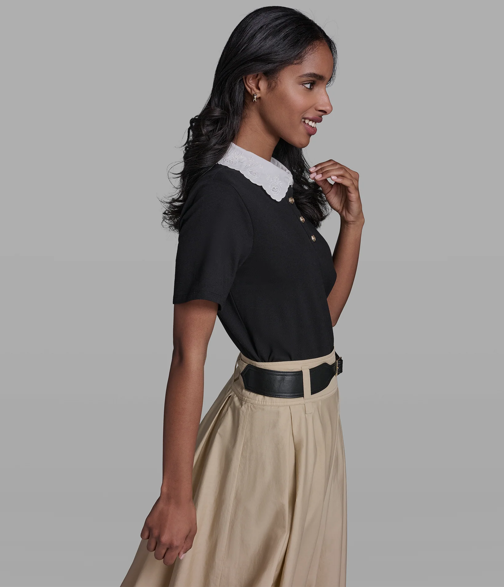 JERSEY FLORAL COLLAR POLO TOP