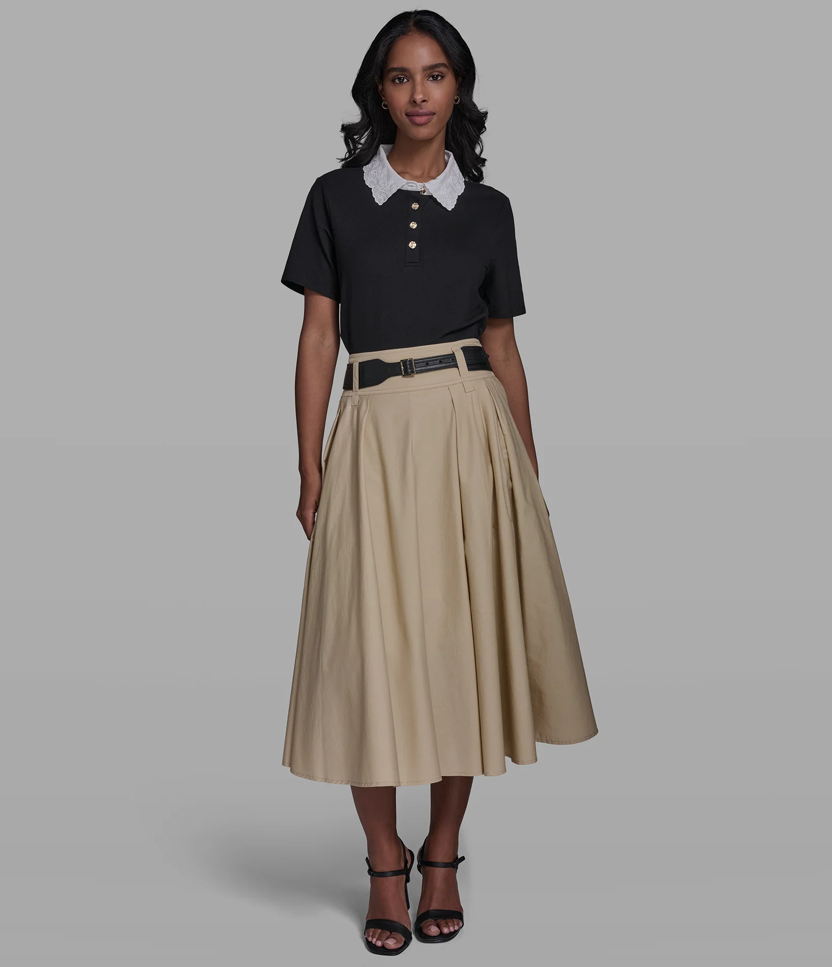 JERSEY FLORAL COLLAR POLO TOP