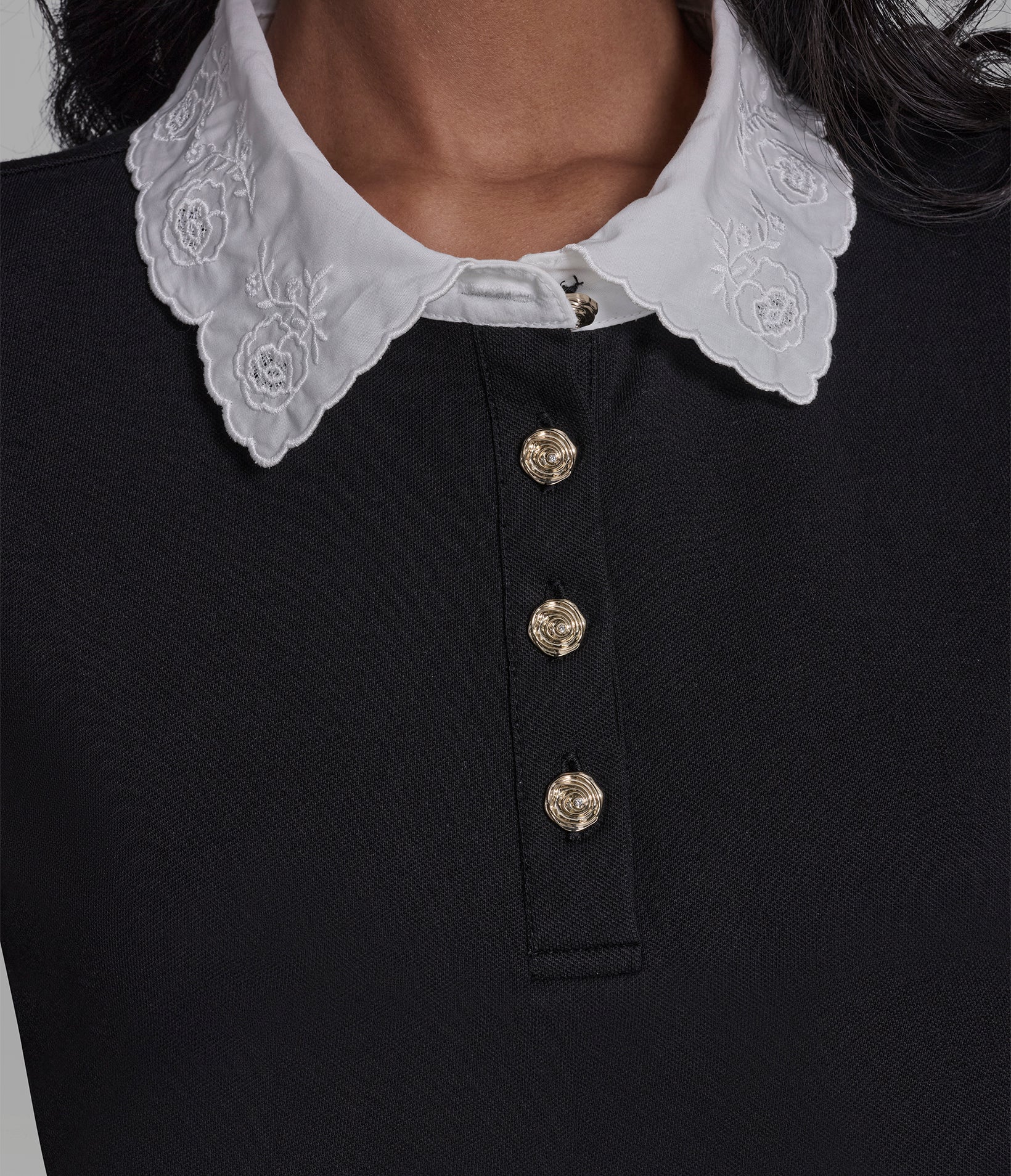 JERSEY FLORAL COLLAR POLO TOP