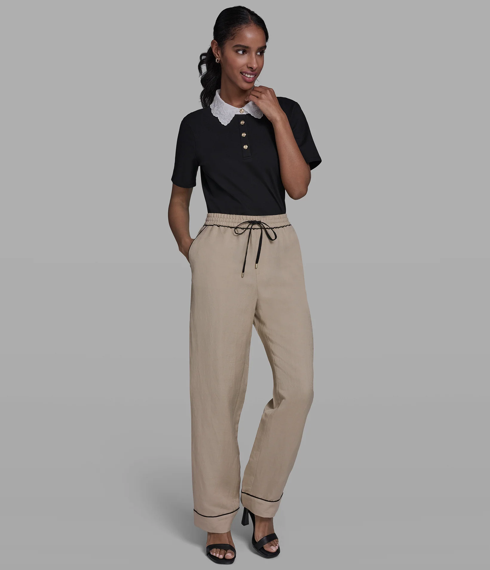 LINEN-BLEND STRAIGHT-LEG ANKLE PANT