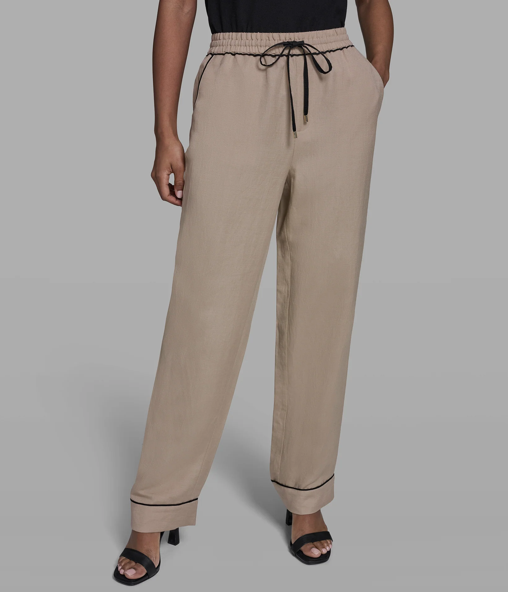 LINEN-BLEND STRAIGHT-LEG ANKLE PANT