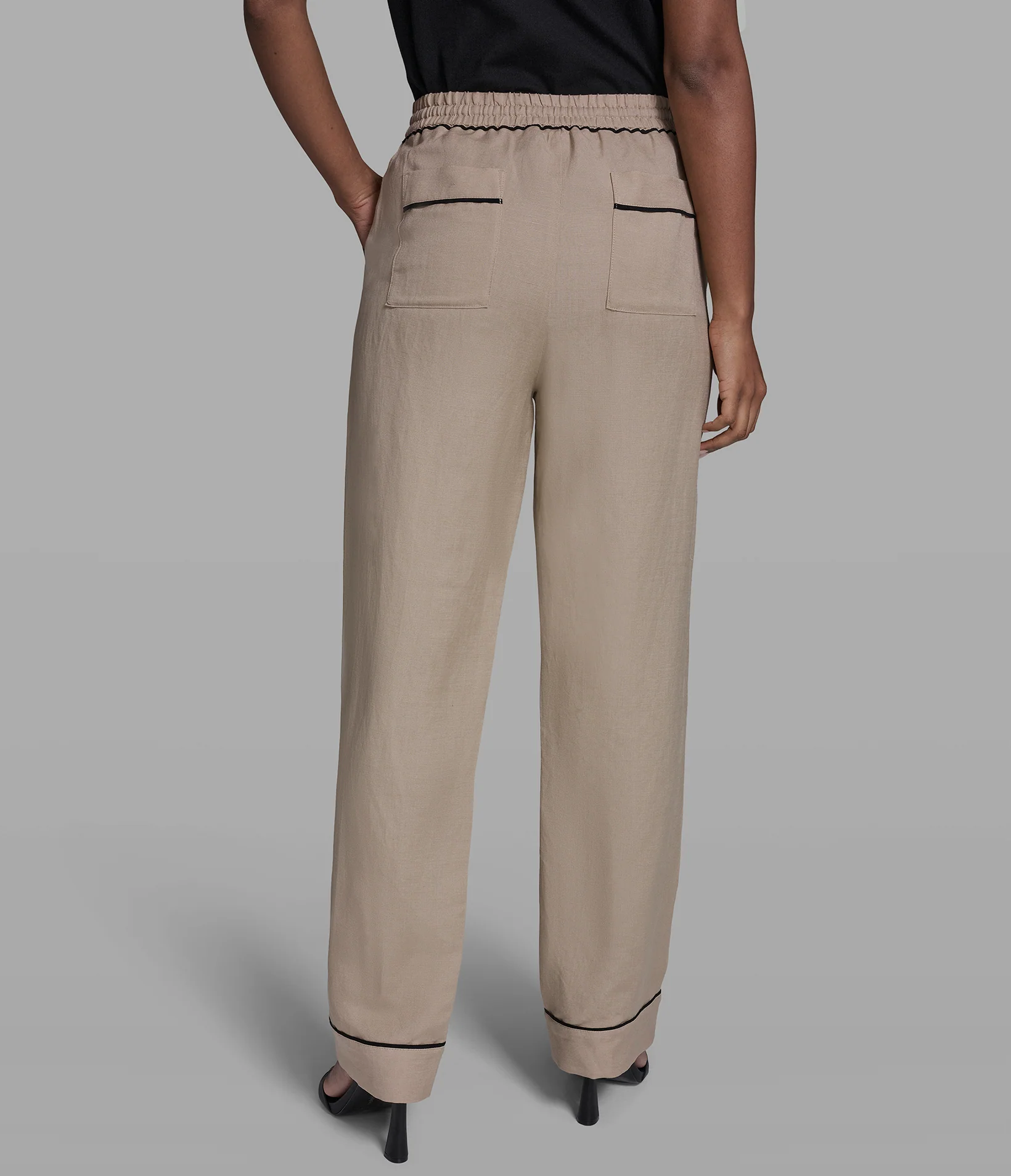 LINEN-BLEND STRAIGHT-LEG ANKLE PANT