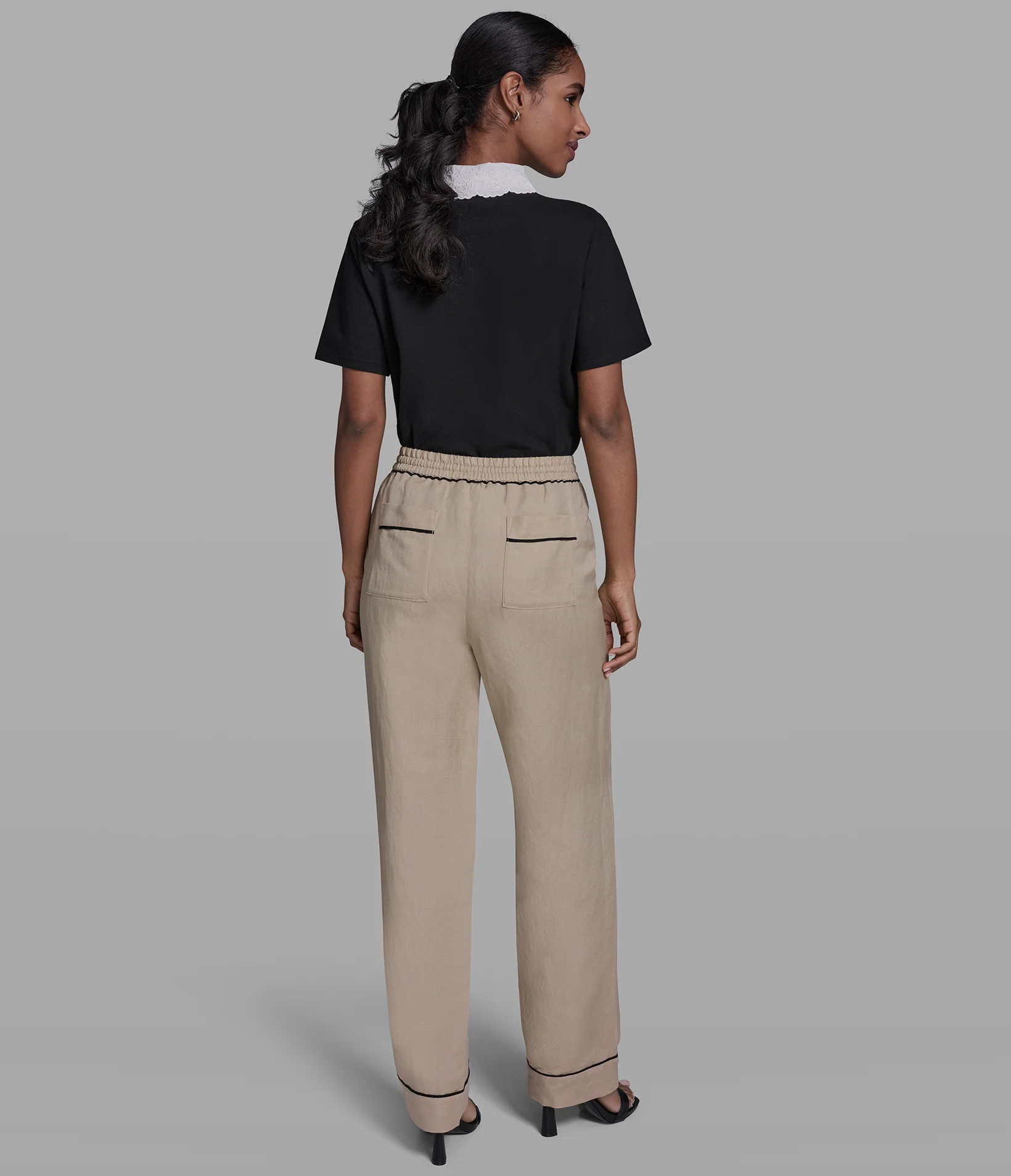 LINEN-BLEND STRAIGHT-LEG ANKLE PANT