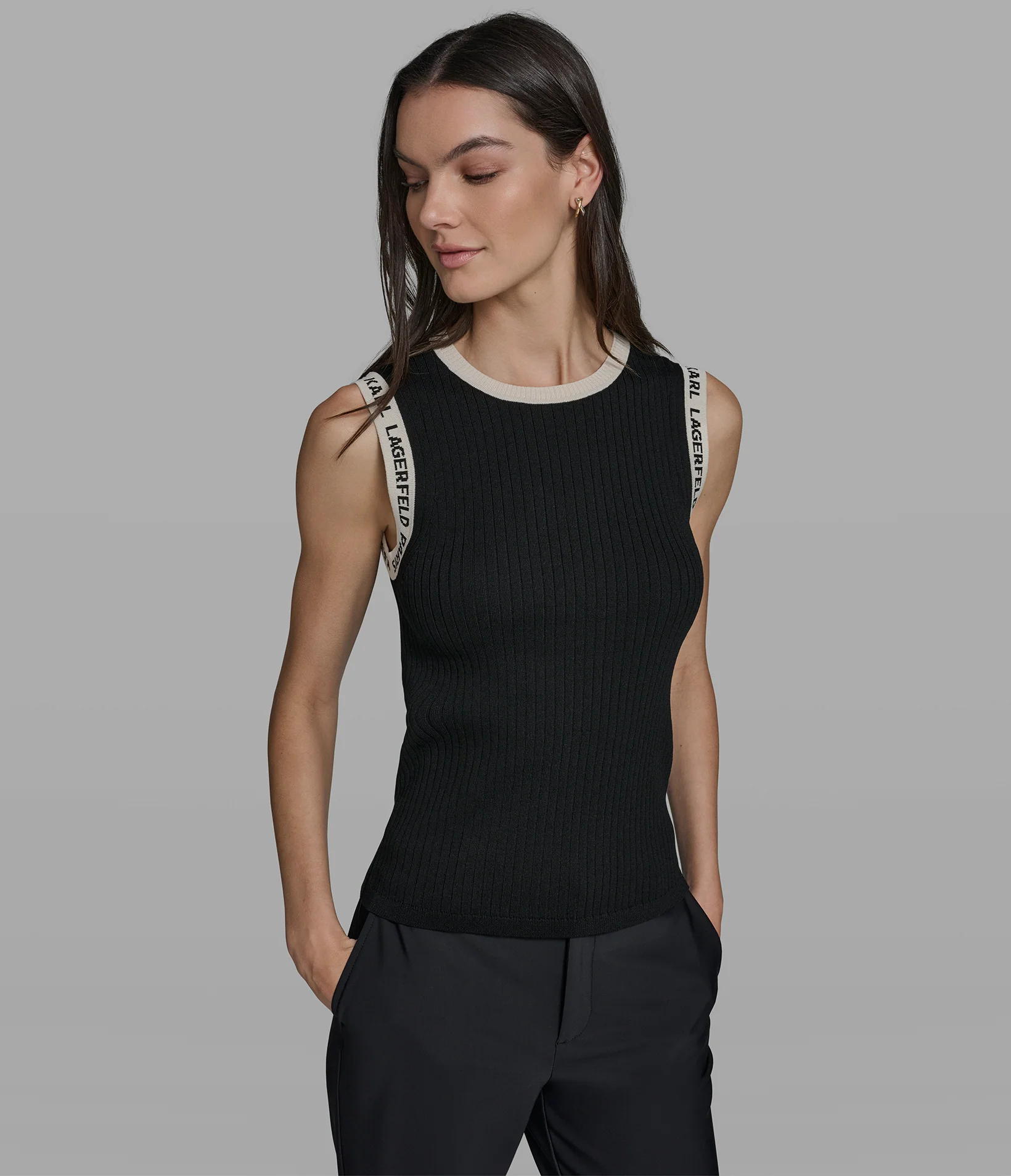RIBBED LOGO TRIM SWEATER TANK
