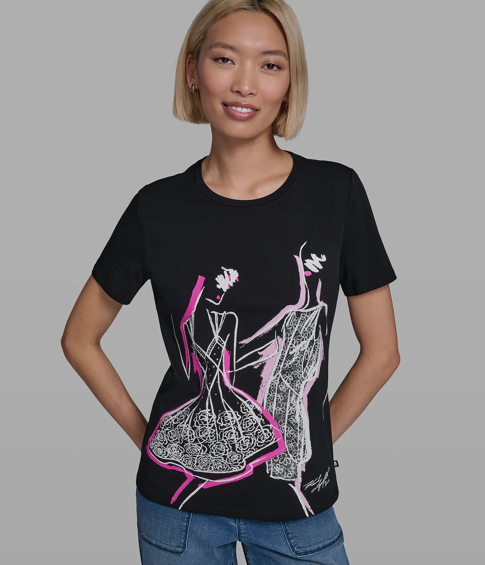 COTTON JERSEY FASHION GIRL SKETCH TEE