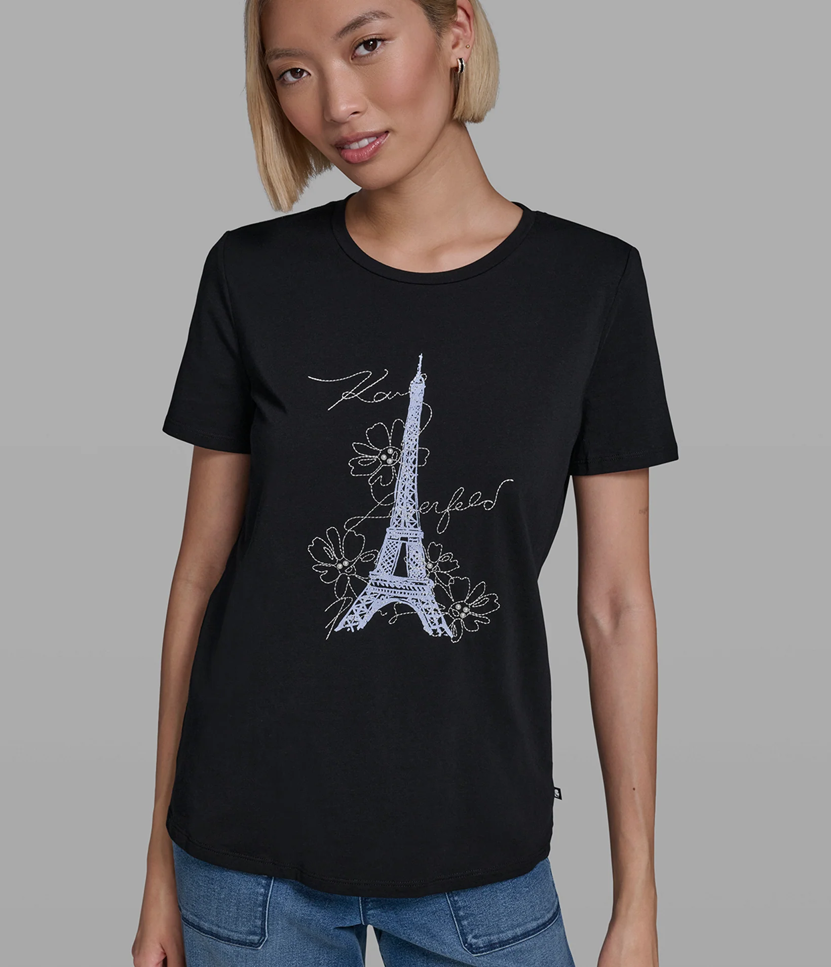COTTON JERSEY JEWELED EIFFEL TOWER TEE