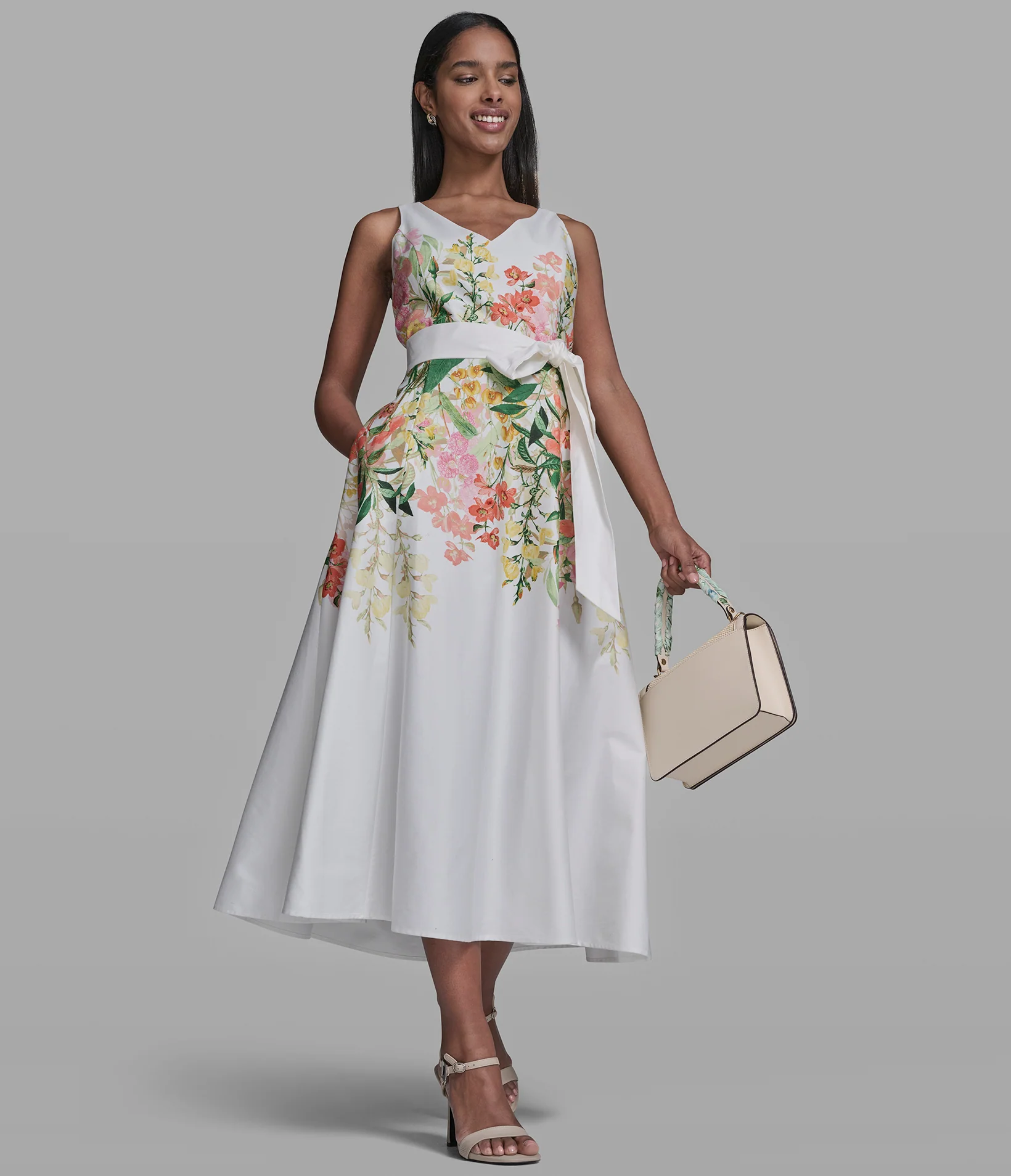STRETCH-COTTON FLORAL MIDI DRESS