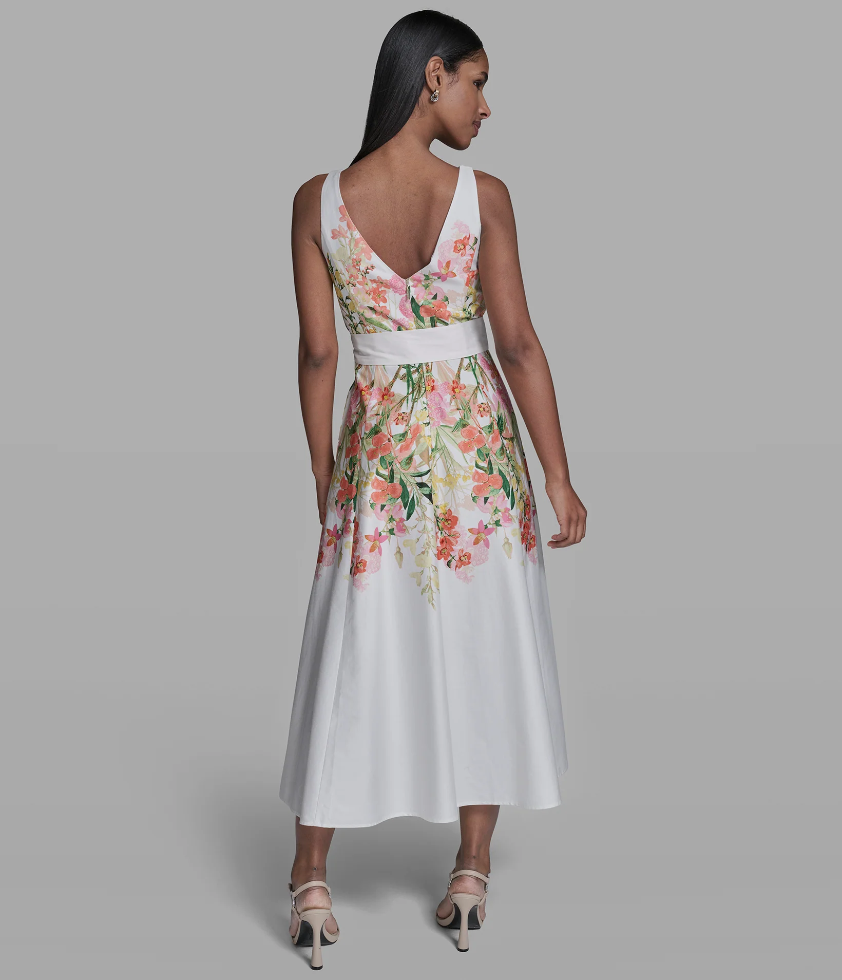 STRETCH-COTTON FLORAL MIDI DRESS