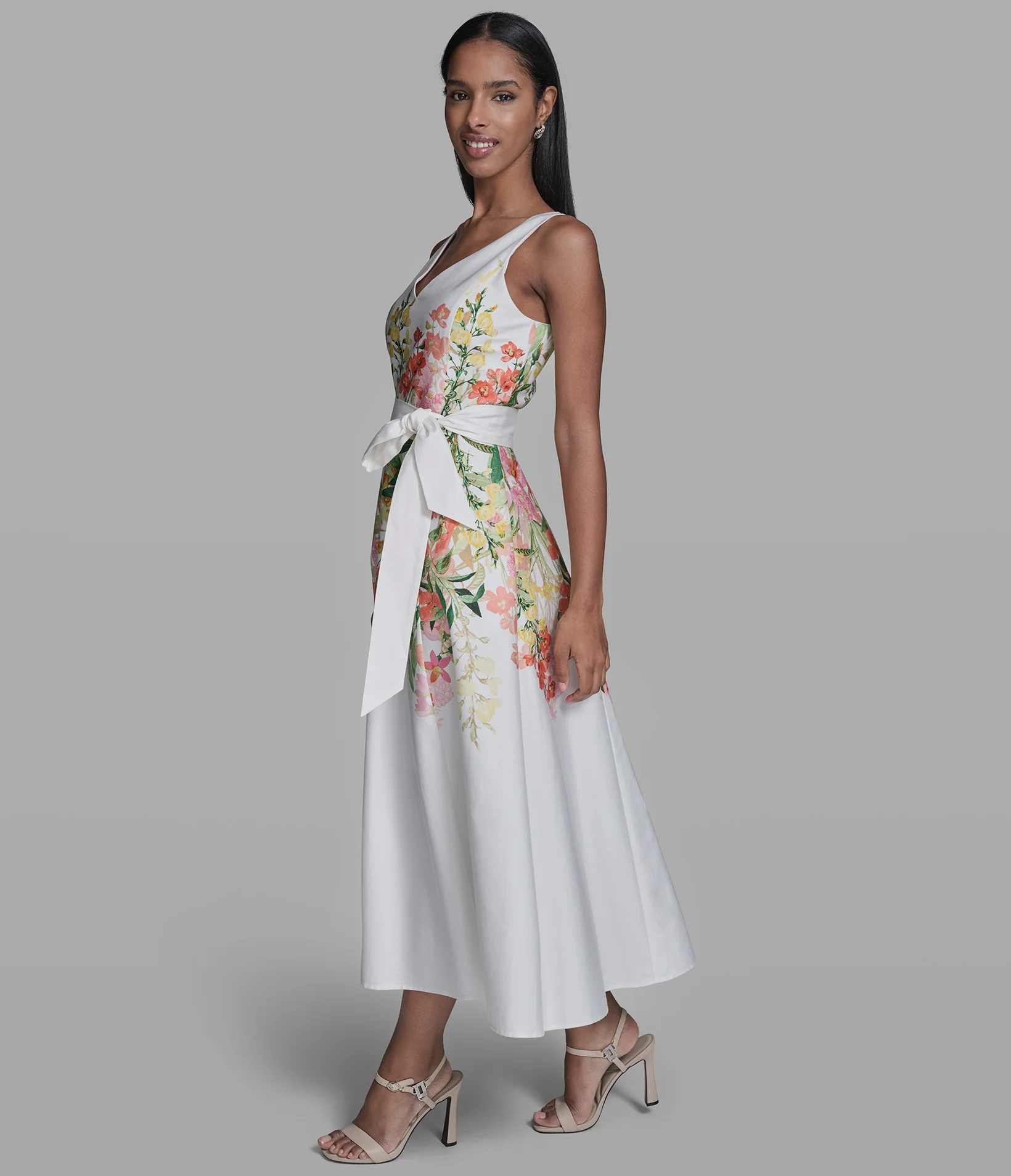 STRETCH-COTTON FLORAL MIDI DRESS