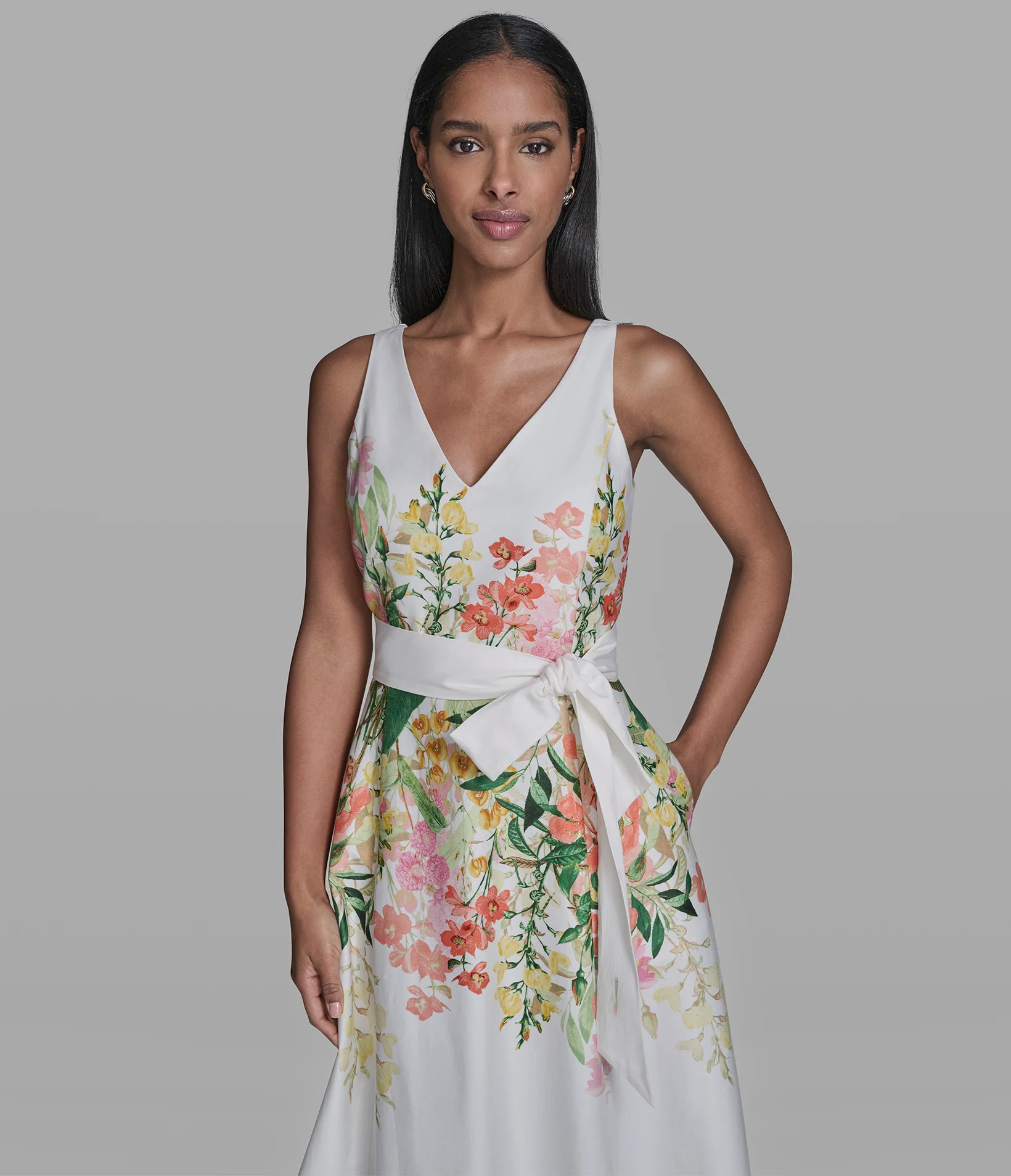 STRETCH-COTTON FLORAL MIDI DRESS