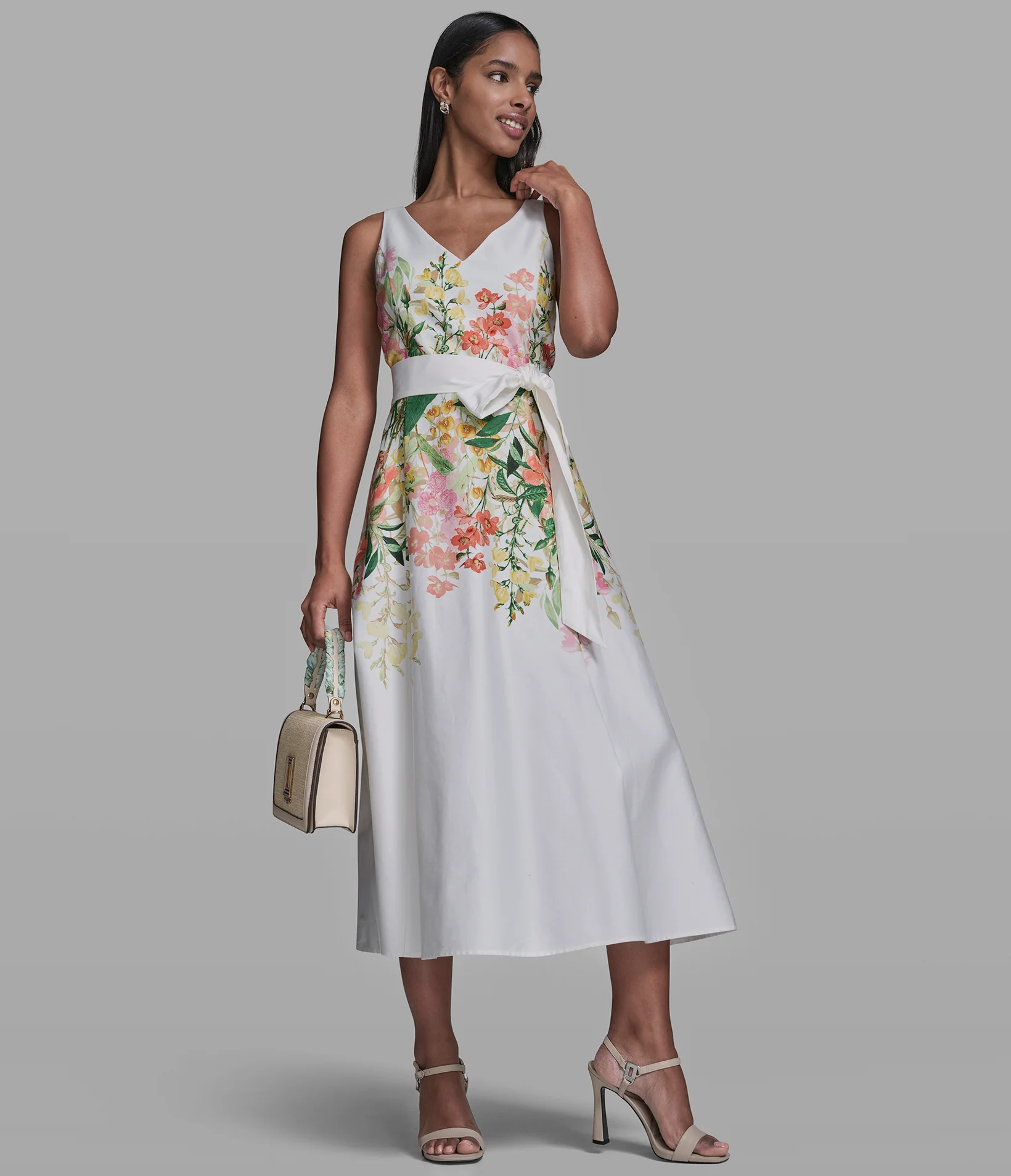 STRETCH-COTTON FLORAL MIDI DRESS