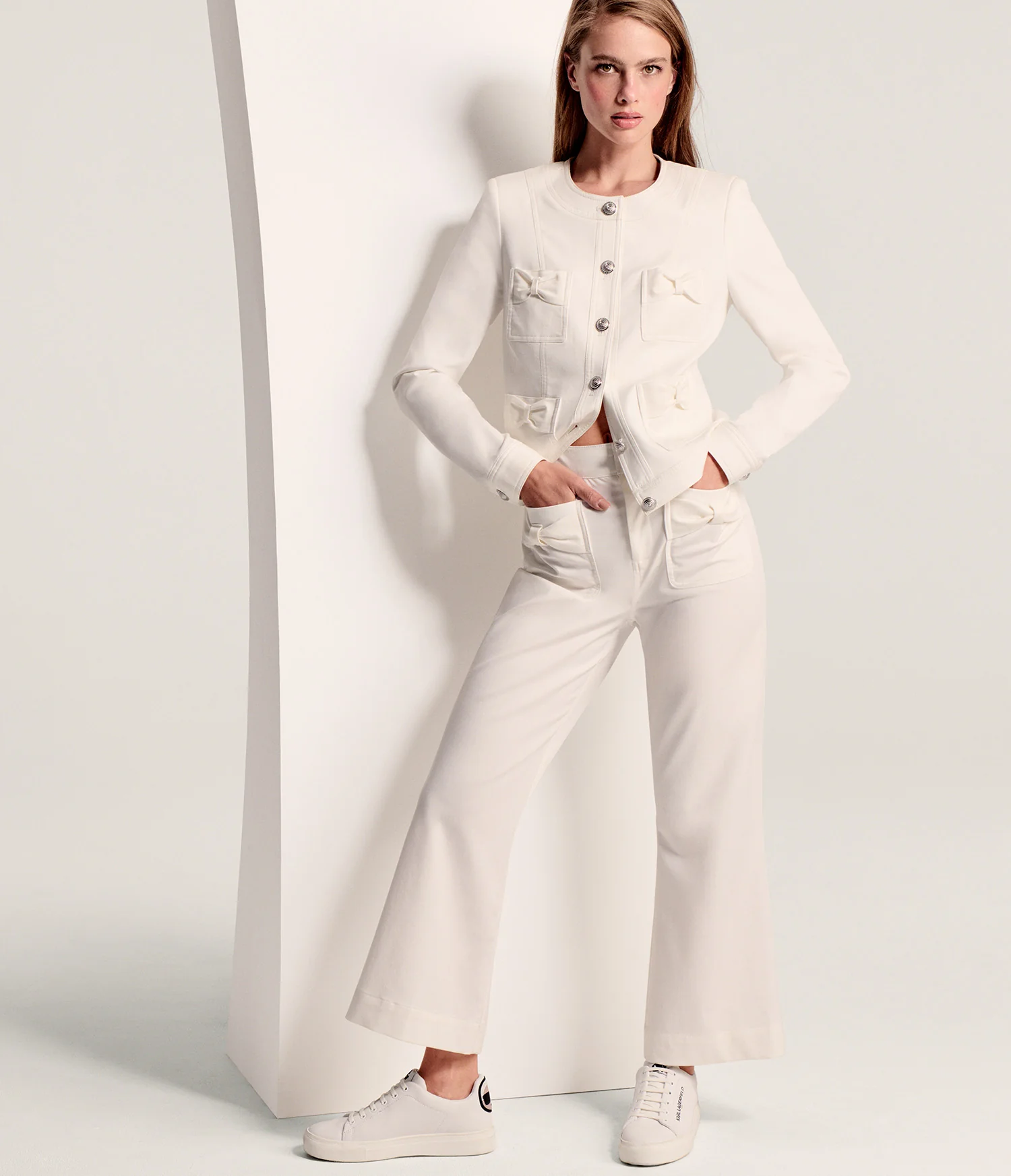 MID-RISE COTTON-BLEND BOW POCKET STRAIGHT-LEG ANKLE PANT