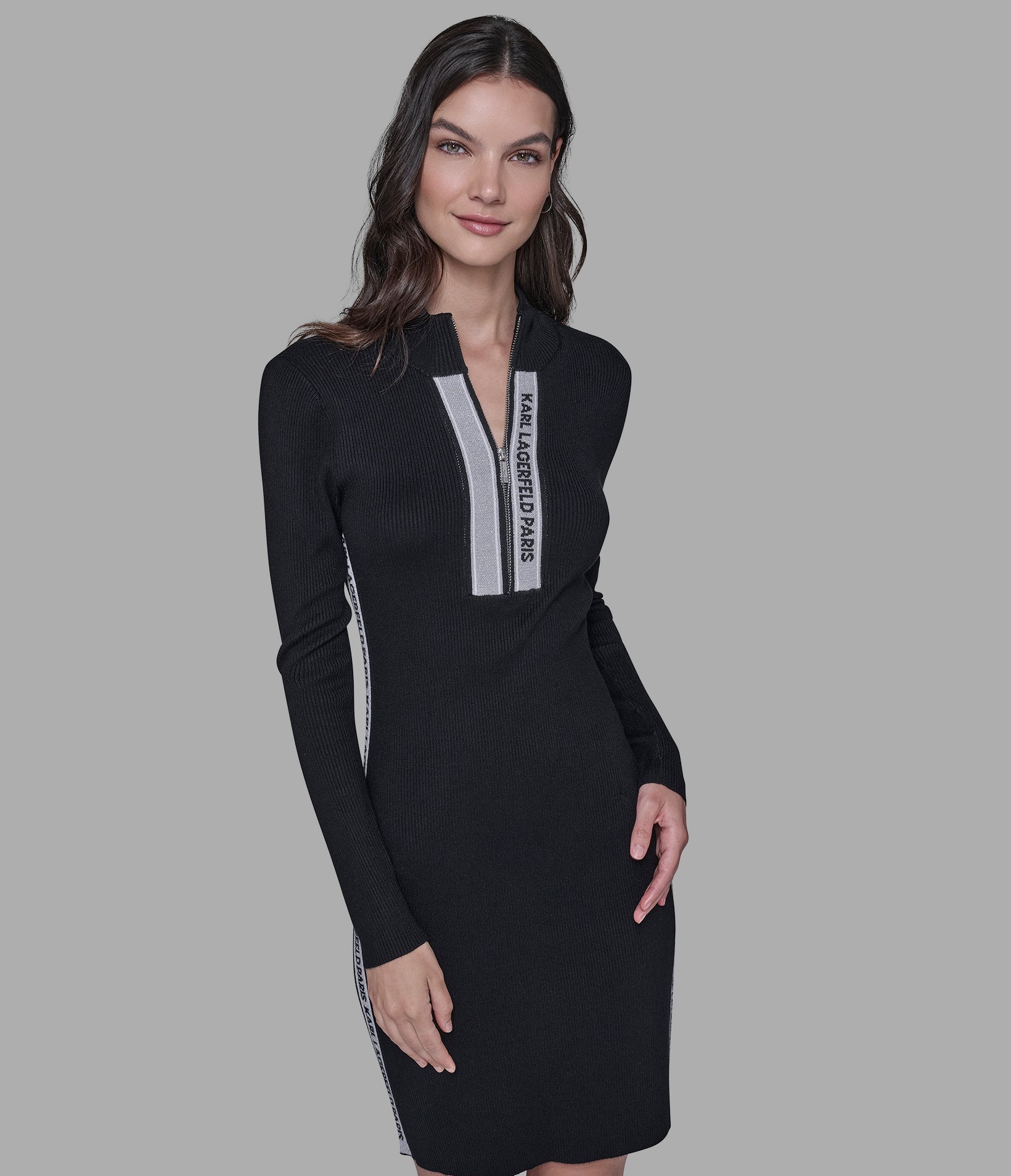 3920-logo-3-4-zip-sweater-dress-1.jpg LOGO 3/4 ZIP SWEATER DRESS