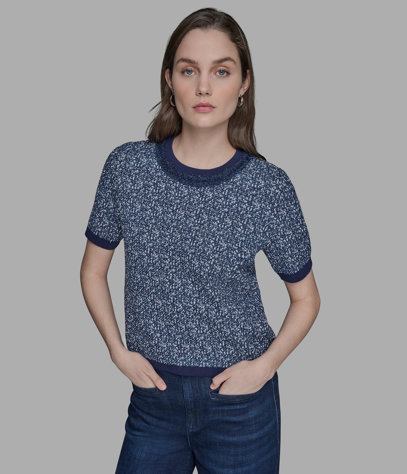 TWEED DENIM SWEATER