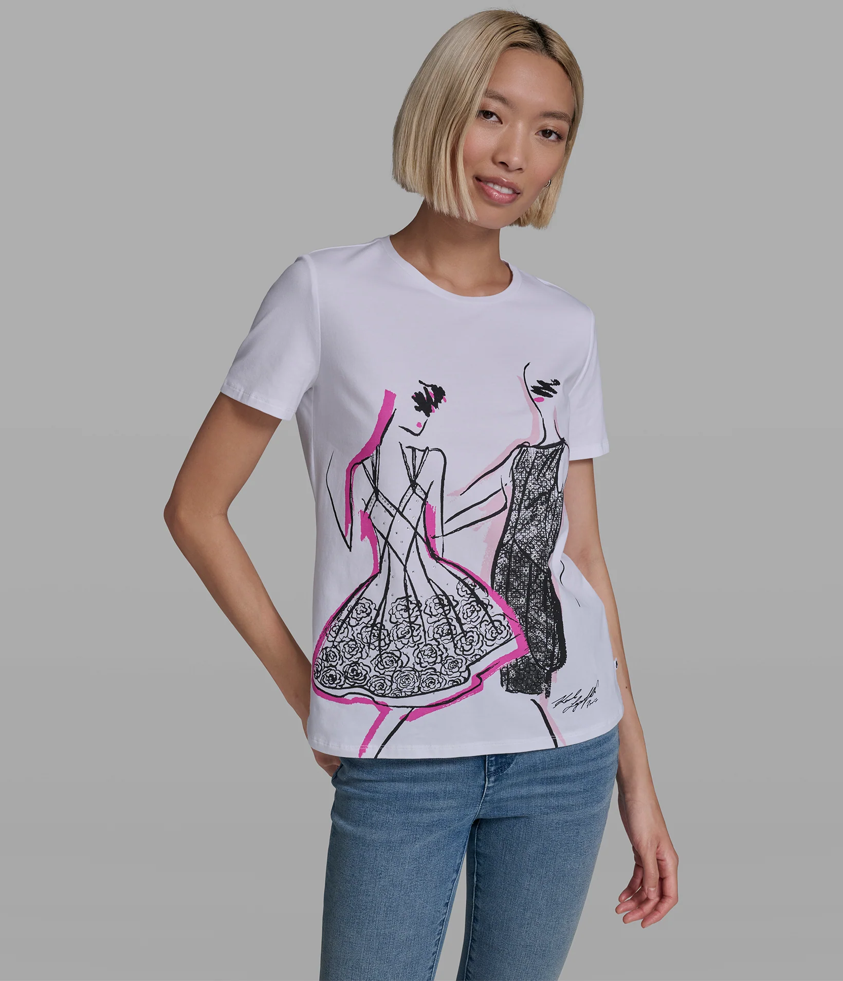 COTTON JERSEY FASHION GIRL SKETCH TEE