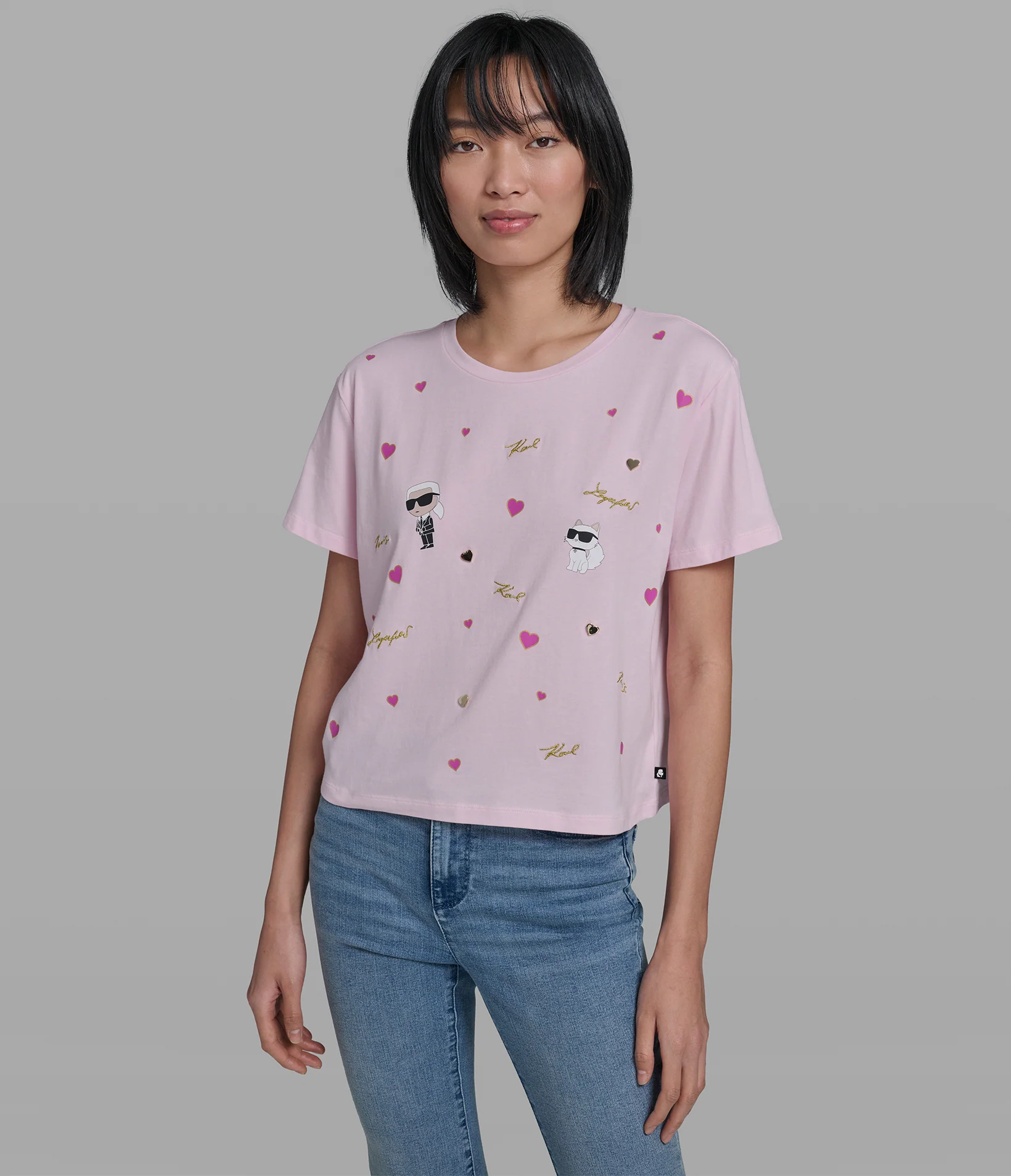 COTTON JERSEY KARL ET CHOUPETTE HEARTS TEE