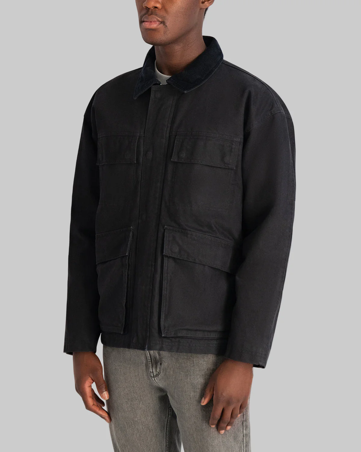 WAXED COTTON FIELD JACKET WITH CORDUROY COLLAR