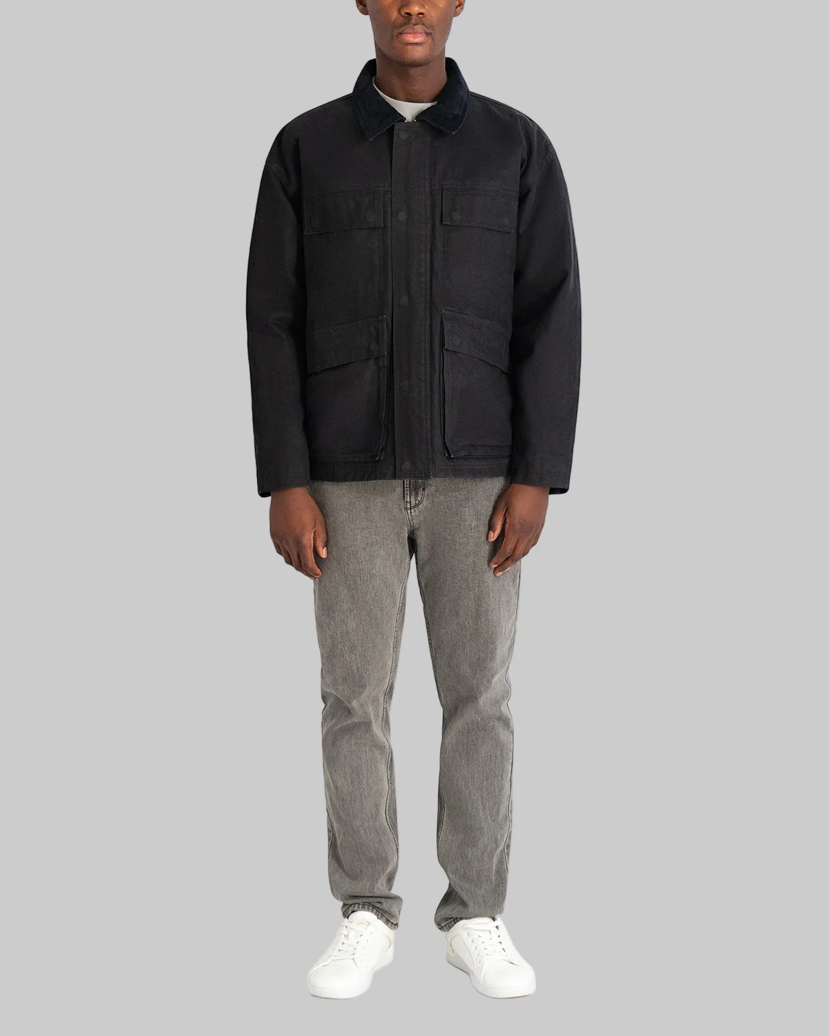 WAXED COTTON FIELD JACKET WITH CORDUROY COLLAR