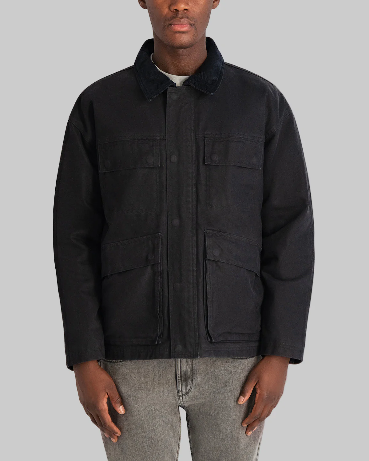WAXED COTTON FIELD JACKET WITH CORDUROY COLLAR